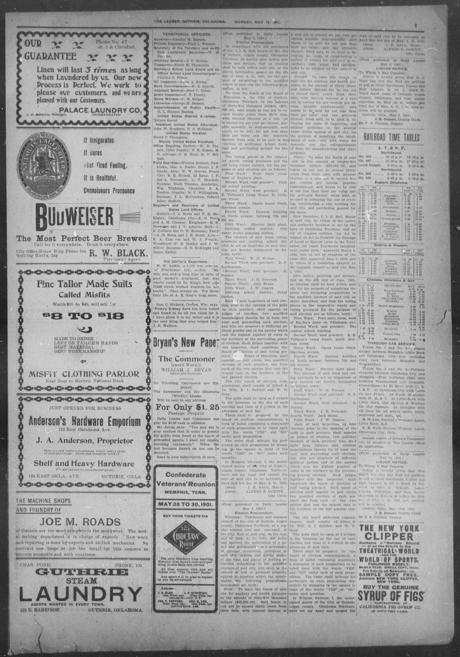 The Guthrie Daily Leader. (Guthrie, Okla.), Vol. 17, No. 138, Ed. 1, Monday, May 13, 1901
                                                
                                                    [Sequence #]: 7 of 8
                                                