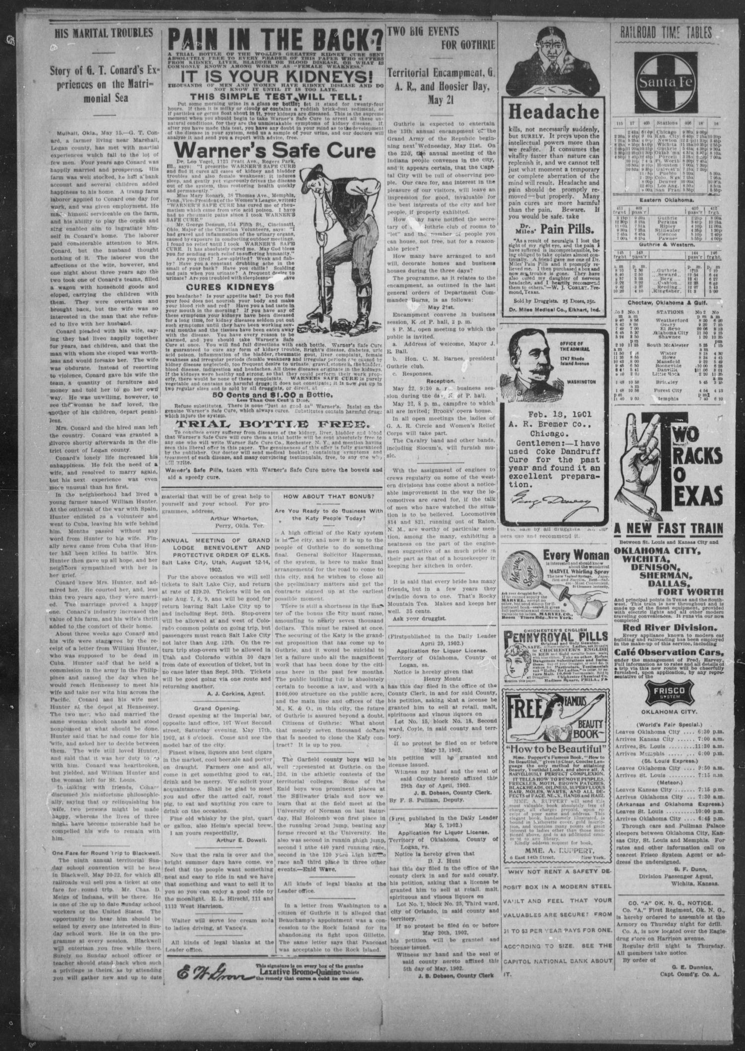 The Guthrie Daily Leader. (Guthrie, Okla.), Vol. 19, No. 139, Ed. 1, Thursday, May 15, 1902
                                                
                                                    [Sequence #]: 2 of 8
                                                