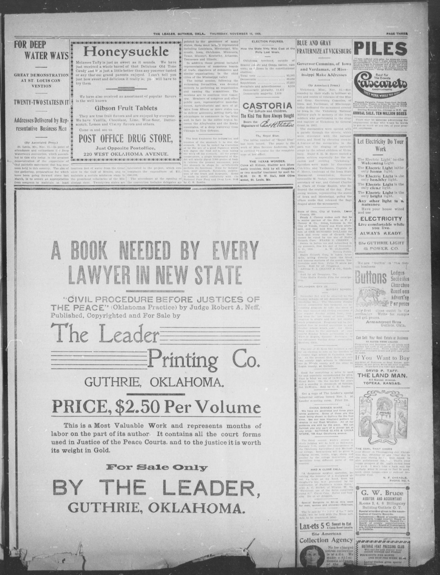 The Guthrie Daily Leader. (Guthrie, Okla.), Vol. 28, No. 71, Ed. 1, Thursday, November 15, 1906
                                                
                                                    [Sequence #]: 3 of 8
                                                