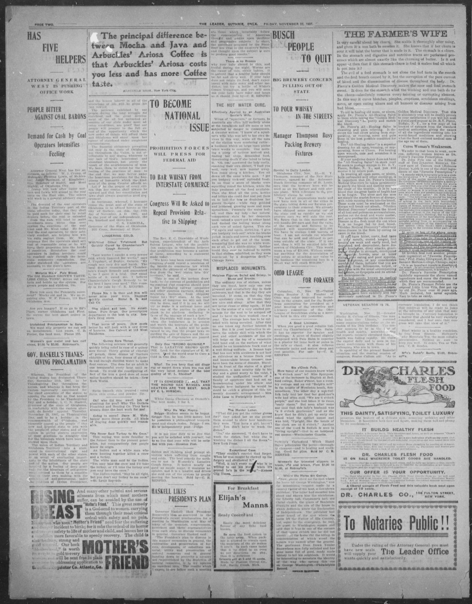 The Guthrie Daily Leader. (Guthrie, Okla.), Vol. 30, No. 16, Ed. 1, Friday, November 22, 1907
                                                
                                                    [Sequence #]: 2 of 8
                                                