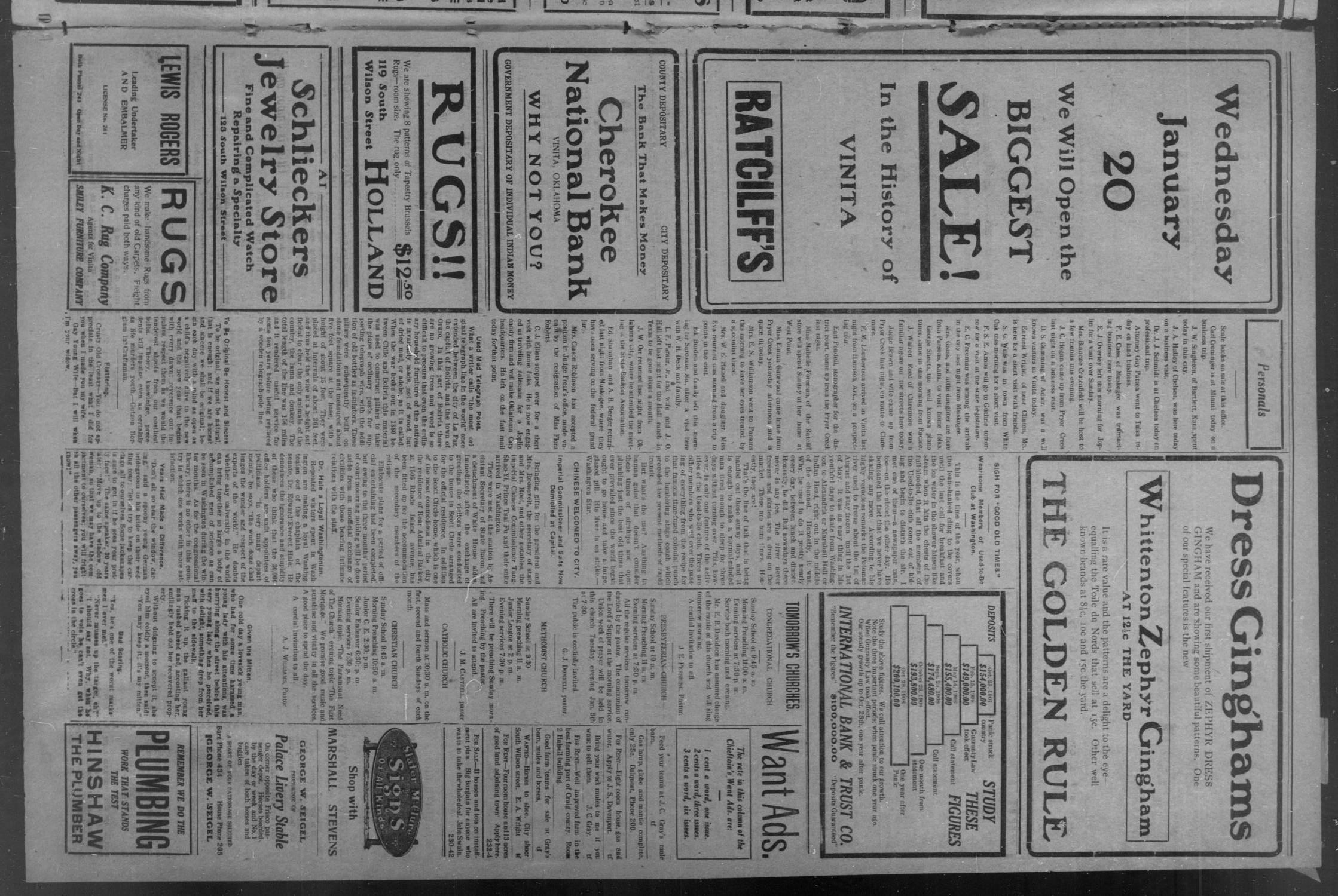 Vinita Daily Chieftain. (Vinita, Okla.), Vol. 10, No. 233, Ed. 1 Saturday, January 9, 1909
                                                
                                                    [Sequence #]: 3 of 4
                                                