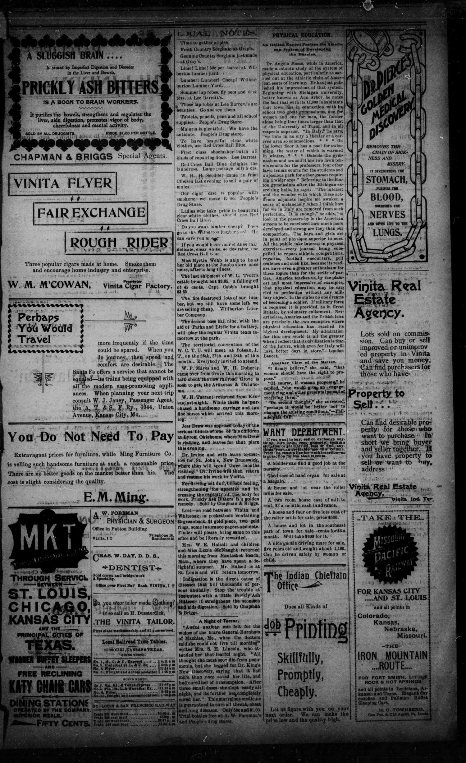 The Daily Chieftain. (Vinita, Indian Terr.), Vol. 1, No. 303, Ed. 1 Wednesday, September 20, 1899
                                                
                                                    [Sequence #]: 3 of 4
                                                