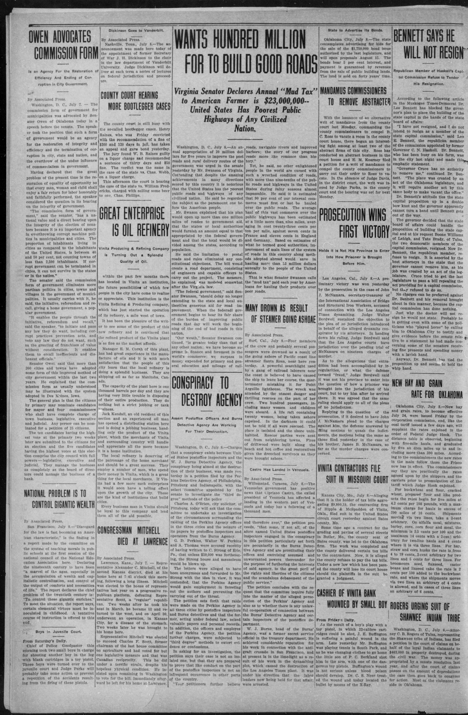 The Weekly Chieftain. (Vinita, Okla.), Vol. 29, No. 5, Ed. 1 Friday, July 14, 1911
                                                
                                                    [Sequence #]: 2 of 8
                                                