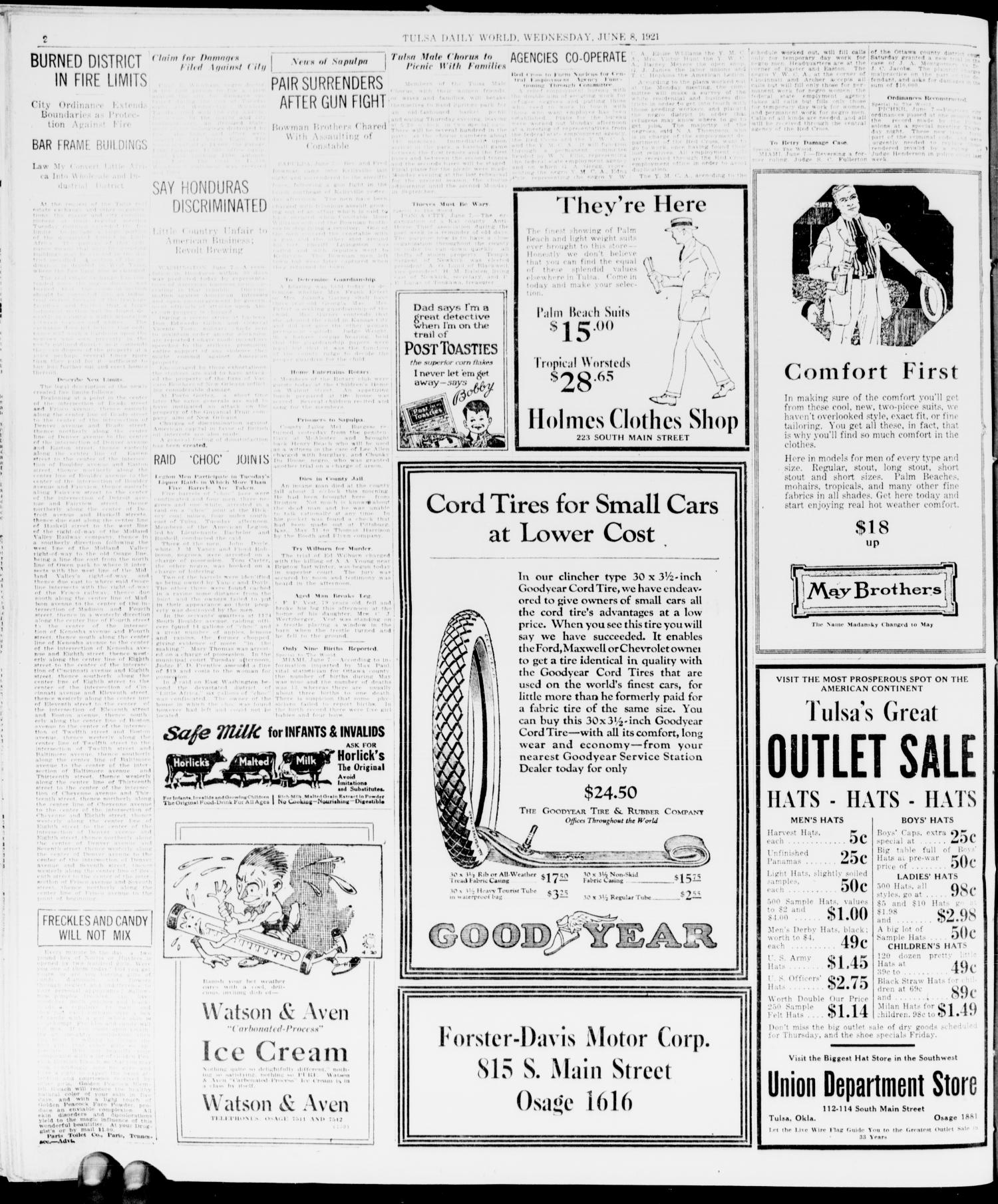 The Morning Tulsa Daily World (Tulsa, Okla.), Vol. 15, No. 250, Ed. 1, Wednesday, June 8, 1921
                                                
                                                    [Sequence #]: 2 of 18
                                                