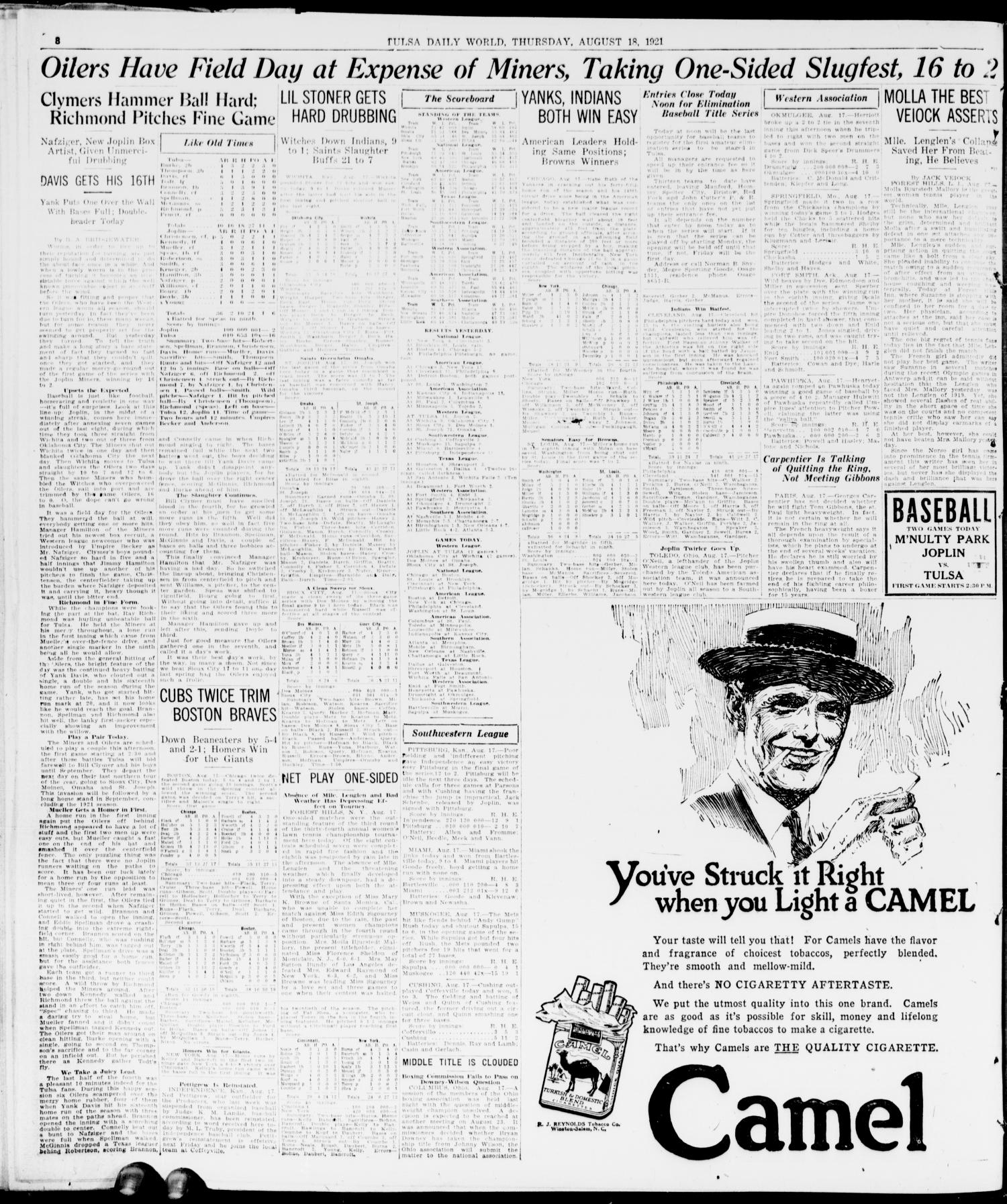 The Morning Tulsa Daily World (Tulsa, Okla.), Vol. 15, No. 321, Ed. 1, Thursday, August 18, 1921
                                                
                                                    [Sequence #]: 8 of 14
                                                