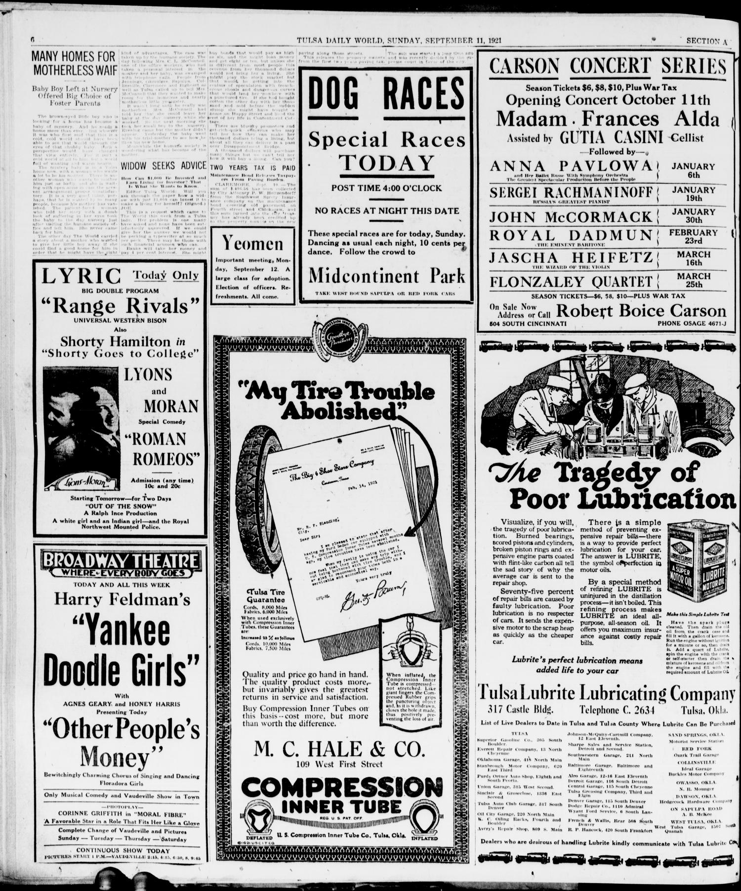 The Sunday Tulsa Daily World (Tulsa, Okla.), Vol. 15, No. 345, Ed. 1, Sunday, September 11, 1921
                                                
                                                    [Sequence #]: 6 of 42
                                                