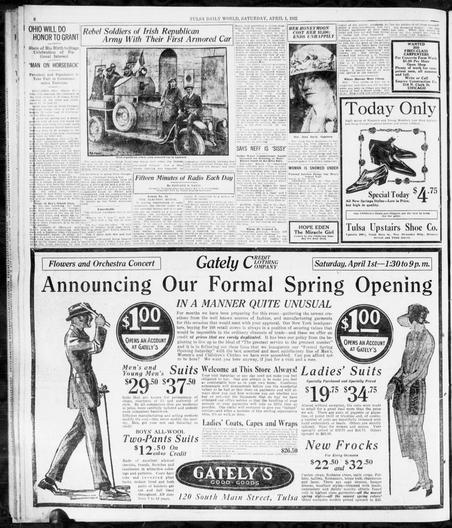 The Morning Tulsa Daily World (Tulsa, Okla.), Vol. 16, No. 183, Ed. 1, Saturday, April 1, 1922
                                                
                                                    [Sequence #]: 8 of 23
                                                