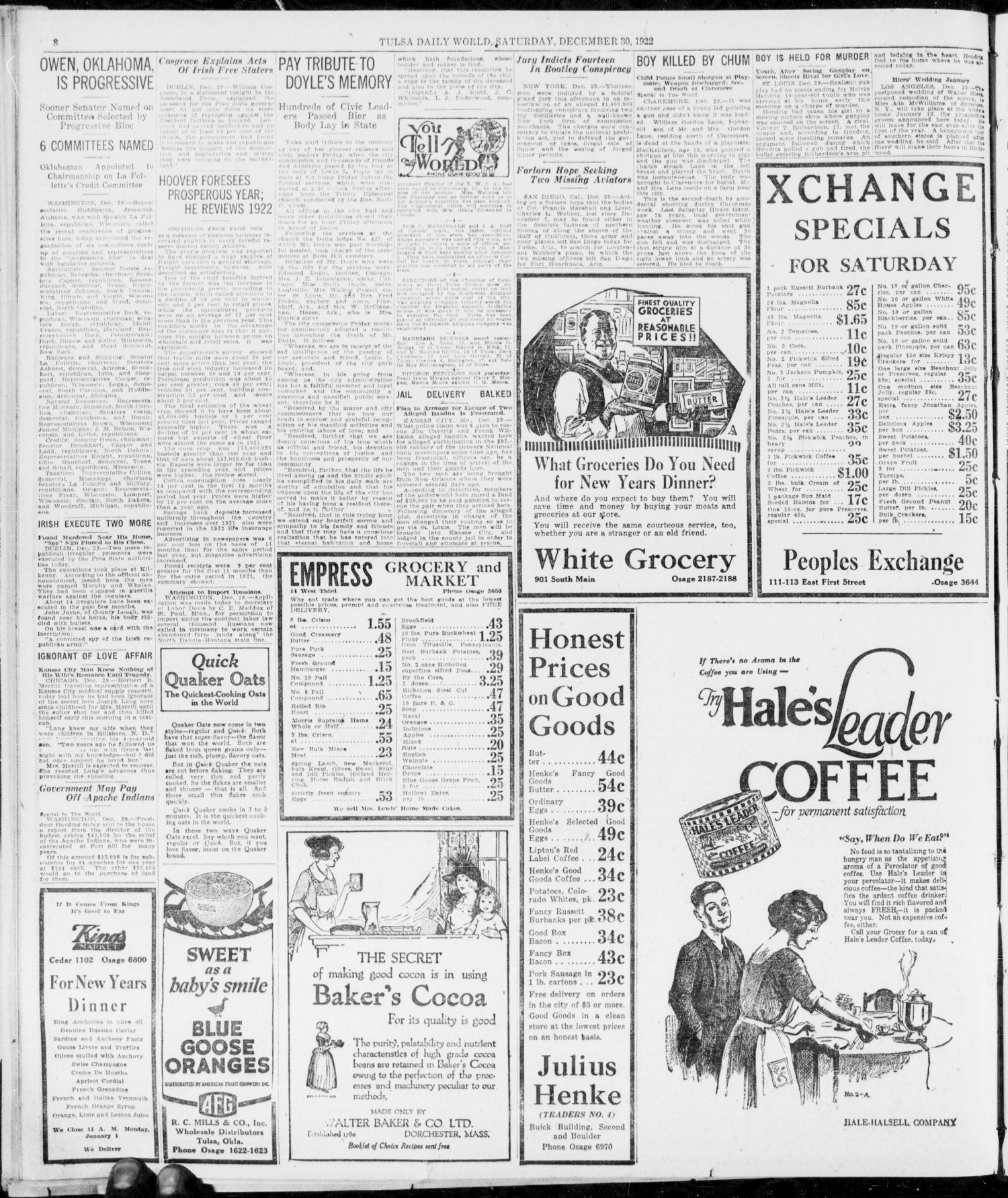The Morning Tulsa Daily World (Tulsa, Okla.), Vol. 17, No. 90, Ed. 1, Saturday, December 30, 1922
                                                
                                                    [Sequence #]: 8 of 18
                                                