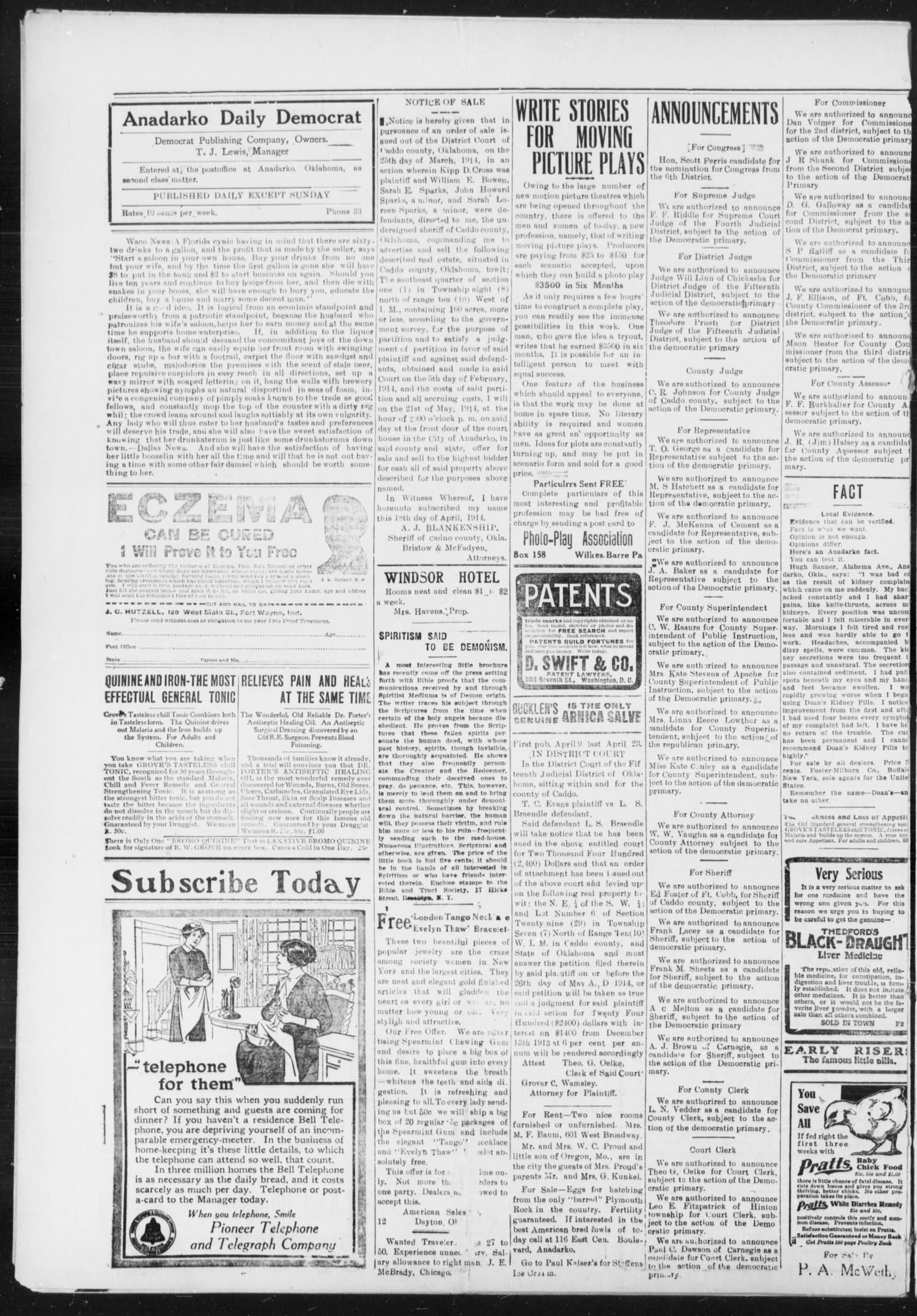 The Daily Democrat (Anadarko, Okla.), Vol. 13, No. 119, Ed. 1, Wednesday, April 22, 1914
                                                
                                                    [Sequence #]: 2 of 4
                                                