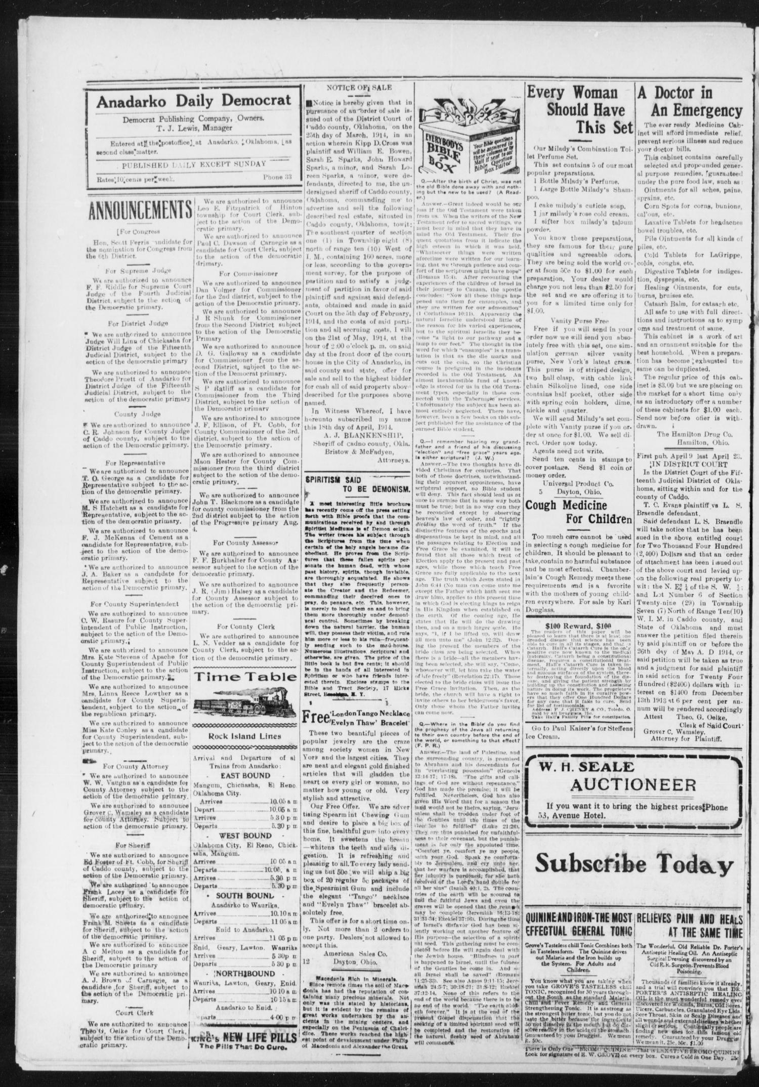 The Daily Democrat (Anadarko, Okla.), Vol. 13, No. 130, Ed. 1, Tuesday, May 12, 1914
                                                
                                                    [Sequence #]: 2 of 4
                                                