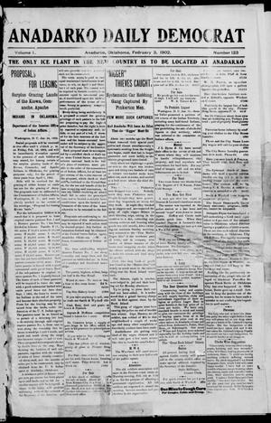 Primary view of object titled 'Anadarko Daily Democrat (Anadarko, Okla.), Vol. 1, No. 123, Ed. 1, Monday, February 3, 1902'.