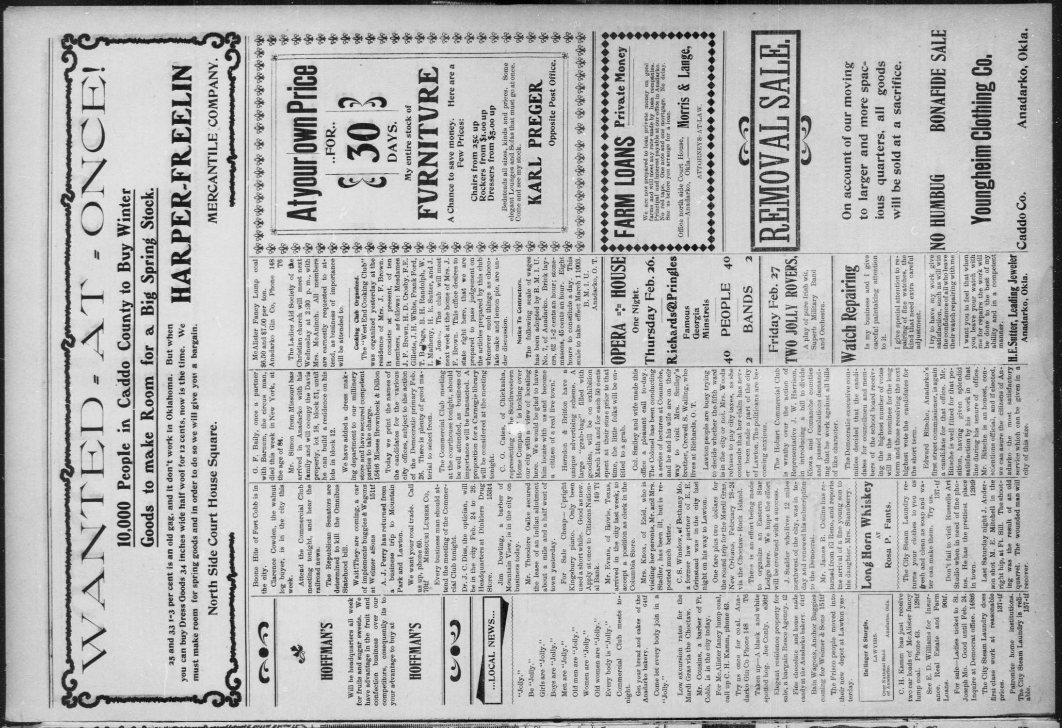 Anadarko Daily Democrat. (Anadarko, Okla.), Vol. 2, No. 155, Ed. 1, Tuesday, February 24, 1903
                                                
                                                    [Sequence #]: 3 of 4
                                                
