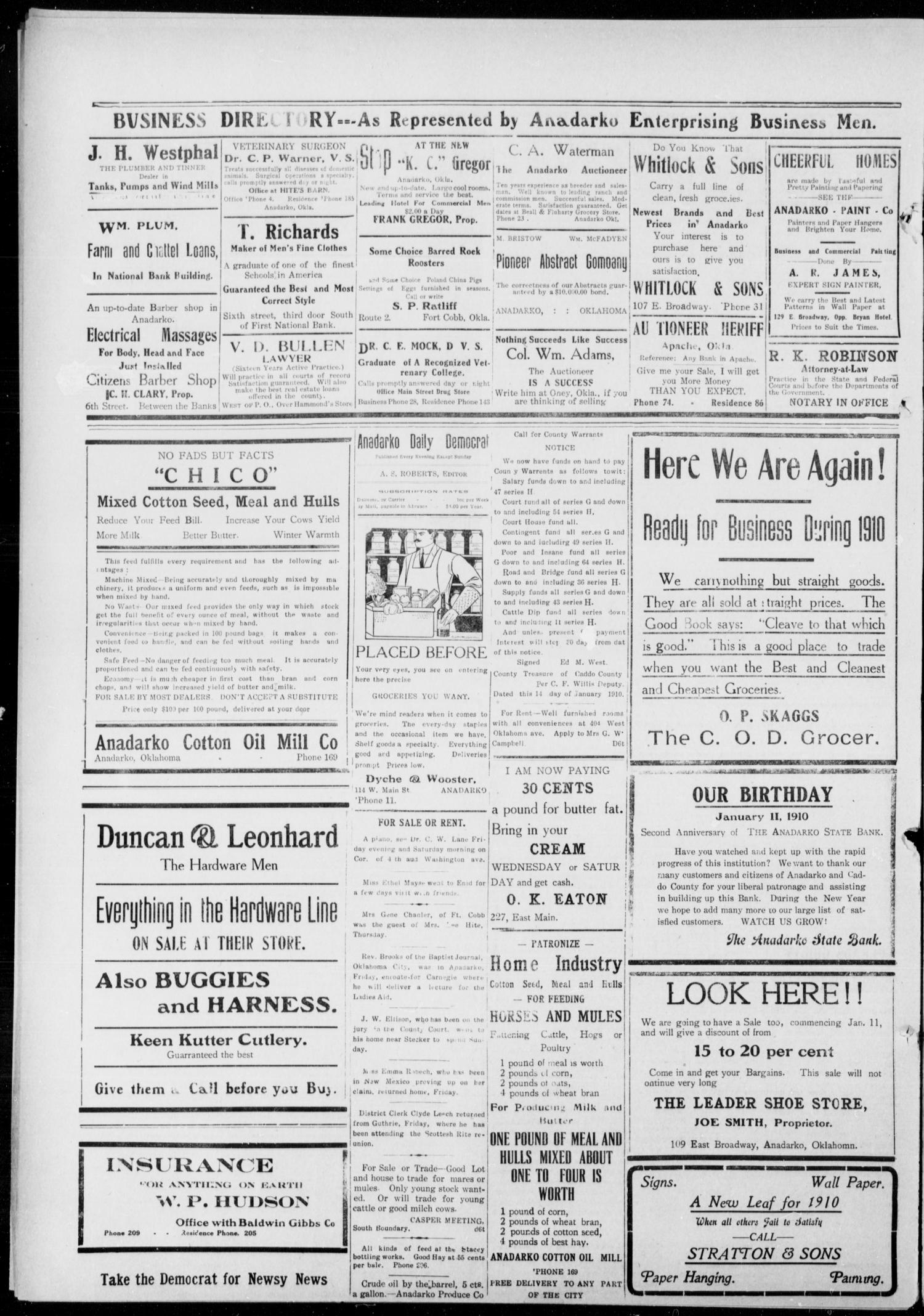 Anadarko Daily Democrat (Anadarko, Okla.), Vol. 8, No. 299, Ed. 1, Friday, January 21, 1910
                                                
                                                    [Sequence #]: 2 of 4
                                                