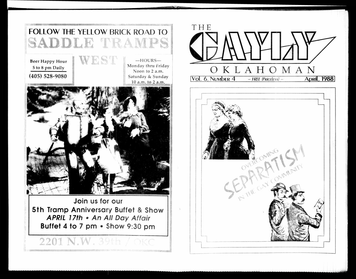 The Gayly Oklahoman (Oklahoma City, Okla.), Vol. 6, No. 4, Ed. 1 Friday, April 1, 1988
                                                
                                                    [Sequence #]: 1 of 24
                                                