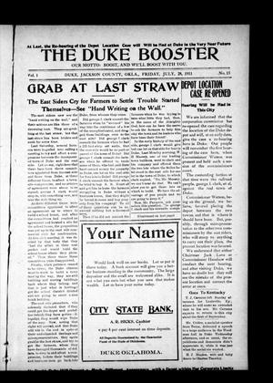 Primary view of object titled 'The Duke Booster (Duke, Okla.), Vol. 1, No. 13, Ed. 1 Friday, July 28, 1911'.