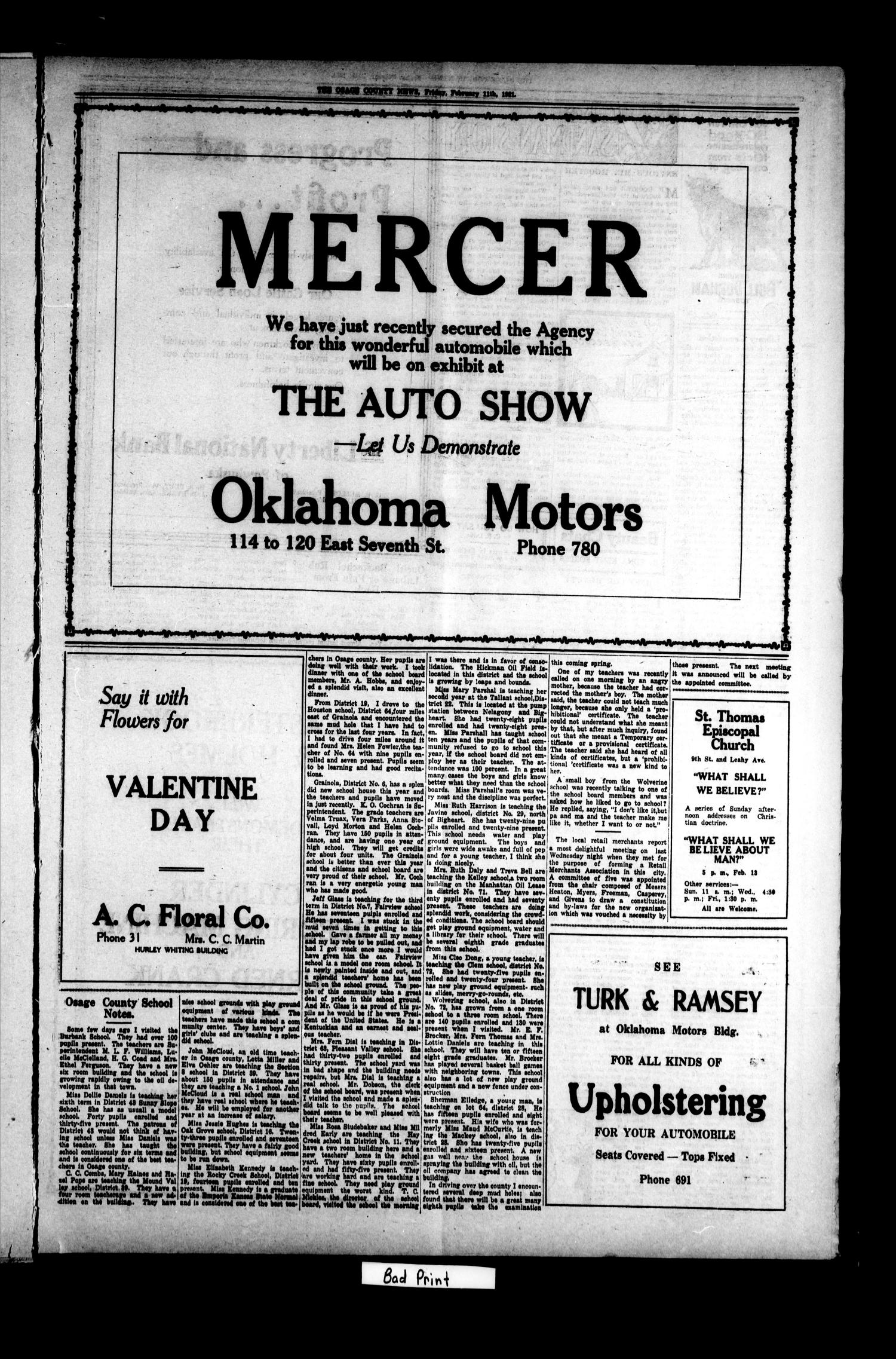 The Osage County News (Pawhuska, Okla.), Vol. 8, No. 24, Ed. 1 Friday, February 11, 1921
                                                
                                                    [Sequence #]: 3 of 12
                                                