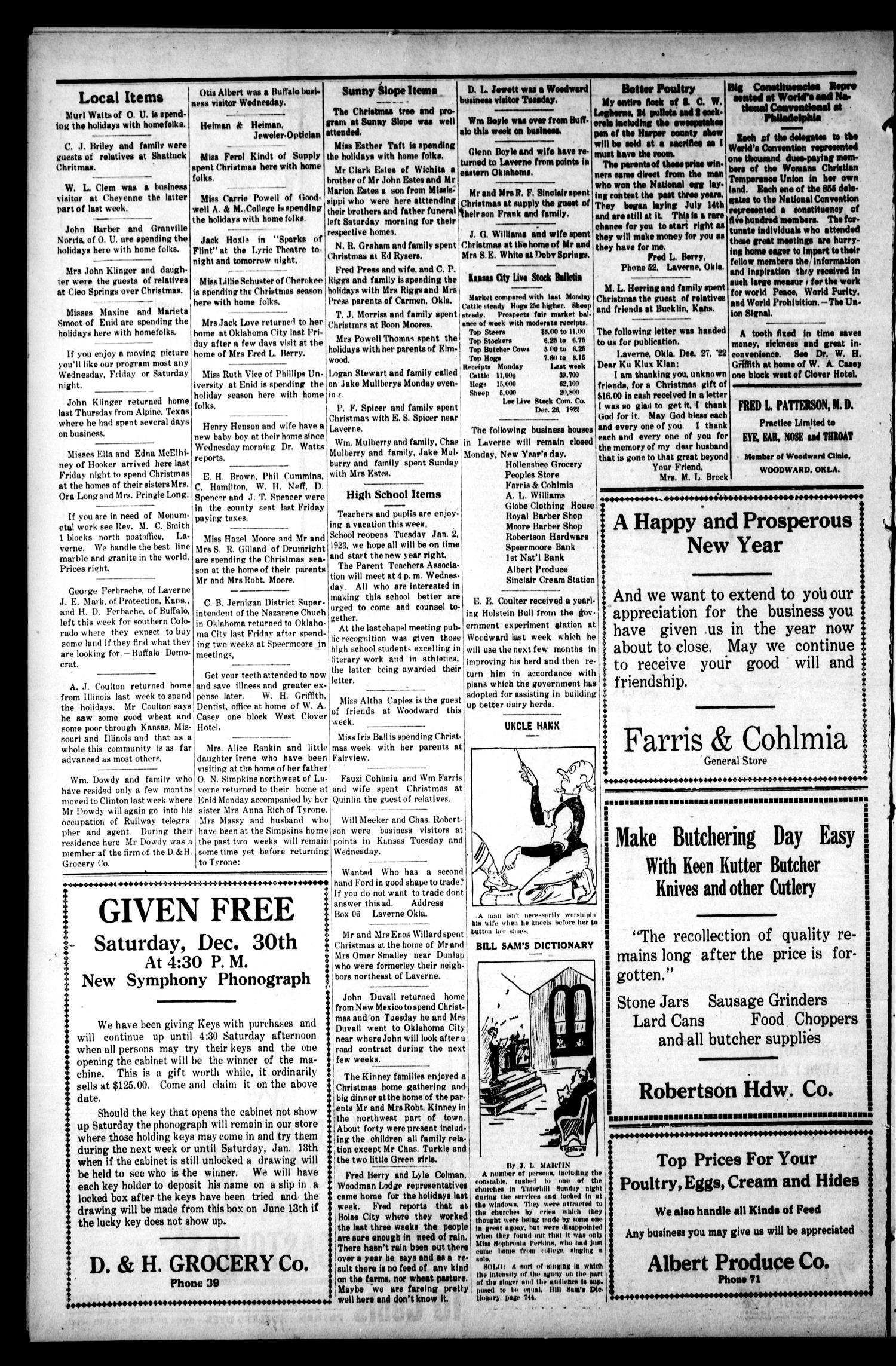 The Leader Tribune (Laverne, Okla.), Vol. 11, No. 31, Ed. 1 Friday, December 29, 1922
                                                
                                                    [Sequence #]: 8 of 8
                                                