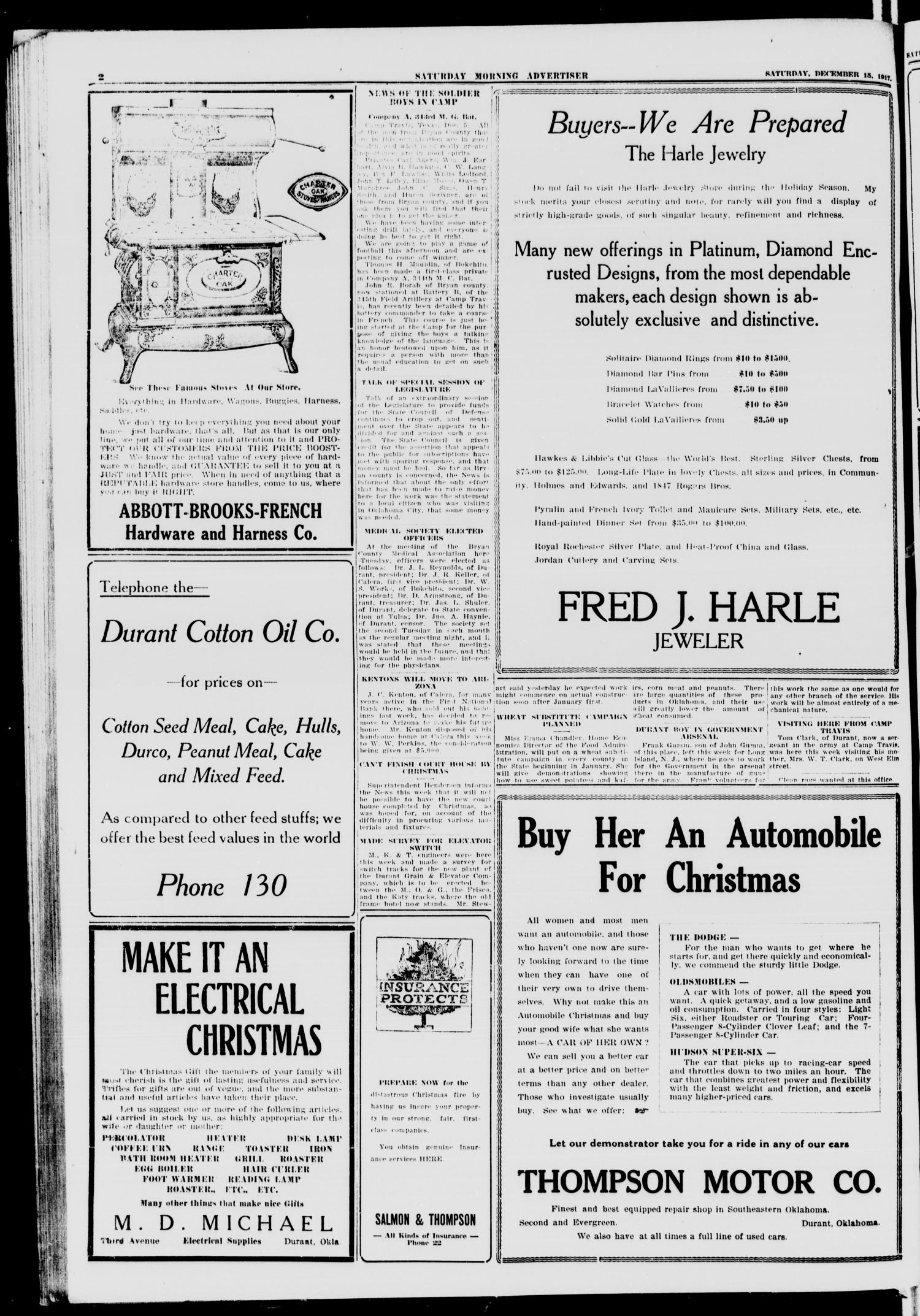 Saturday Morning Advertiser (Durant, Okla.), Vol. 5, No. 4, Ed. 1, Saturday, December 15, 1917
                                                
                                                    [Sequence #]: 2 of 8
                                                
