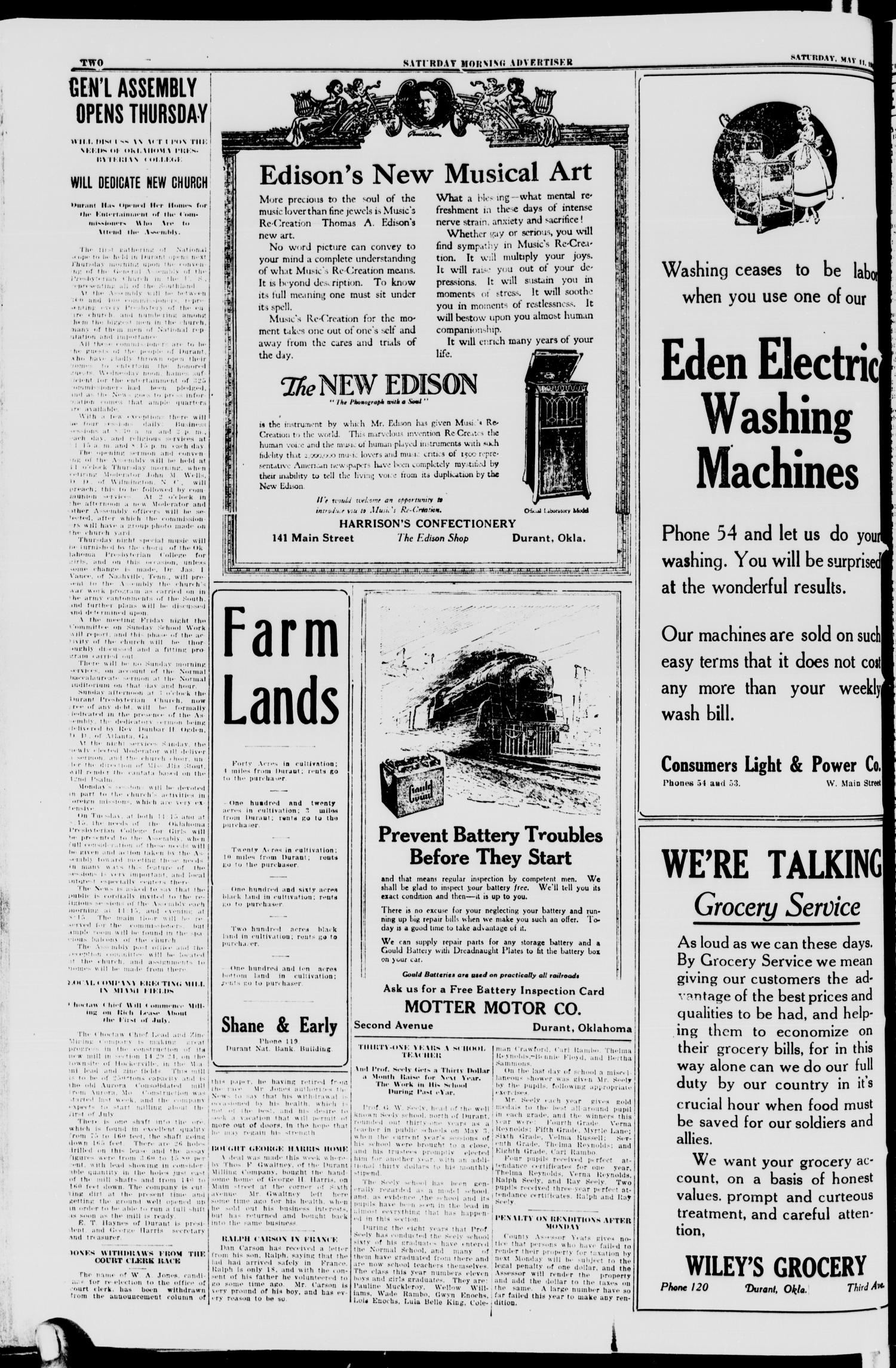 Saturday Morning Advertiser (Durant, Okla.), Vol. 5, No. 25, Ed. 1, Saturday, May 11, 1918
                                                
                                                    [Sequence #]: 2 of 8
                                                