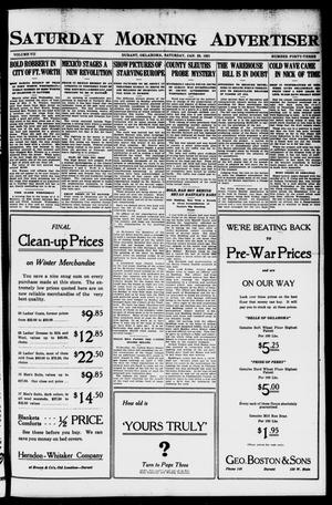 Primary view of object titled 'Saturday Morning Advertiser (Durant, Okla.), Vol. 7, No. 43, Ed. 1, Saturday, January 29, 1921'.