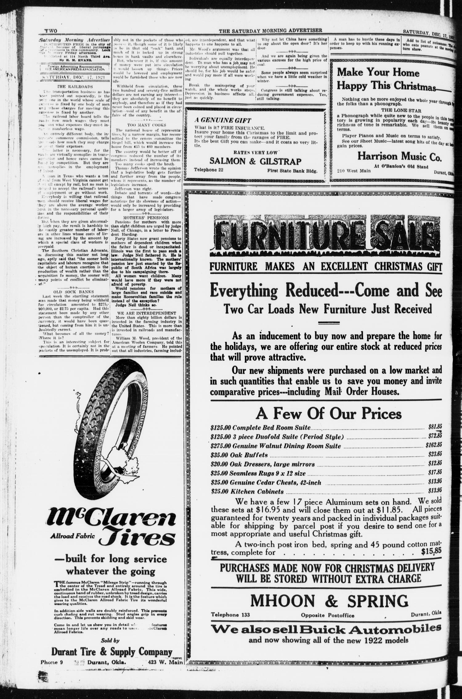 Saturday Morning Advertiser (Durant, Okla.), Vol. 8, No. 26, Ed. 1, Saturday, December 17, 1921
                                                
                                                    [Sequence #]: 2 of 8
                                                