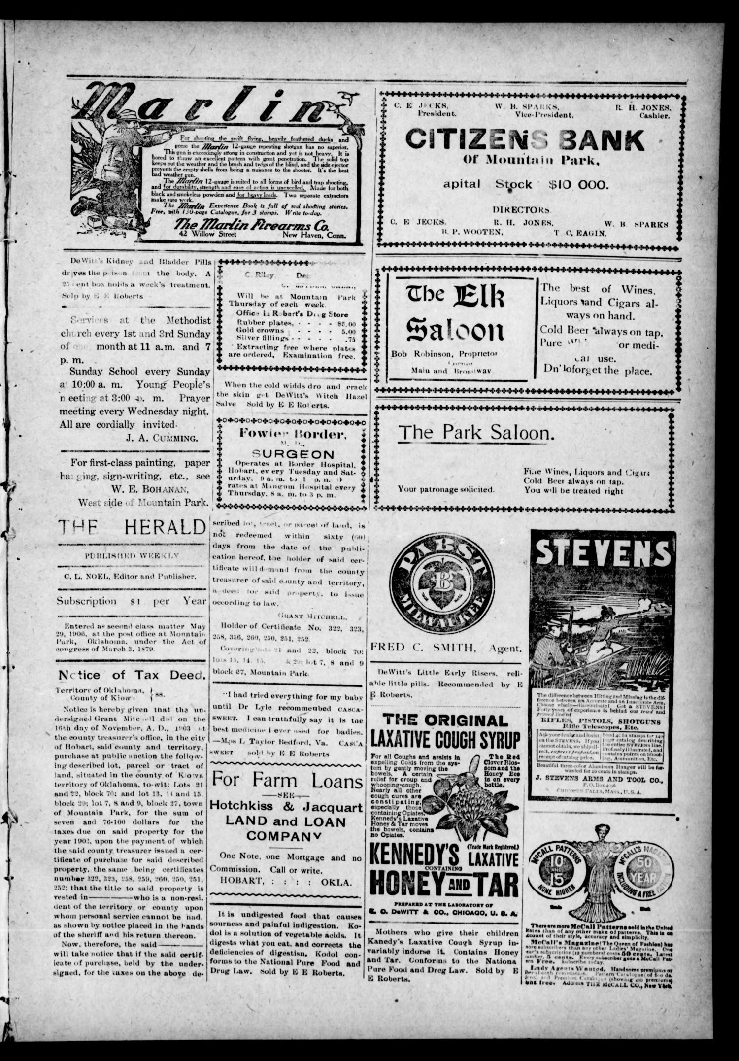 The Mountain Park Herald (Mountain Park, Okla.), Vol. 4, No. 3, Ed. 1 Thursday, January 31, 1907
                                                
                                                    [Sequence #]: 3 of 6
                                                
