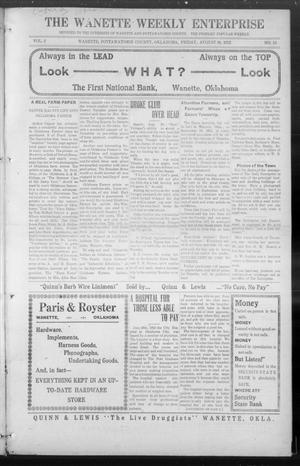 The Wanette Enterprise (Wanette, Okla.), Vol. 2, No. 13, Ed. 1 Friday, August 30, 1912