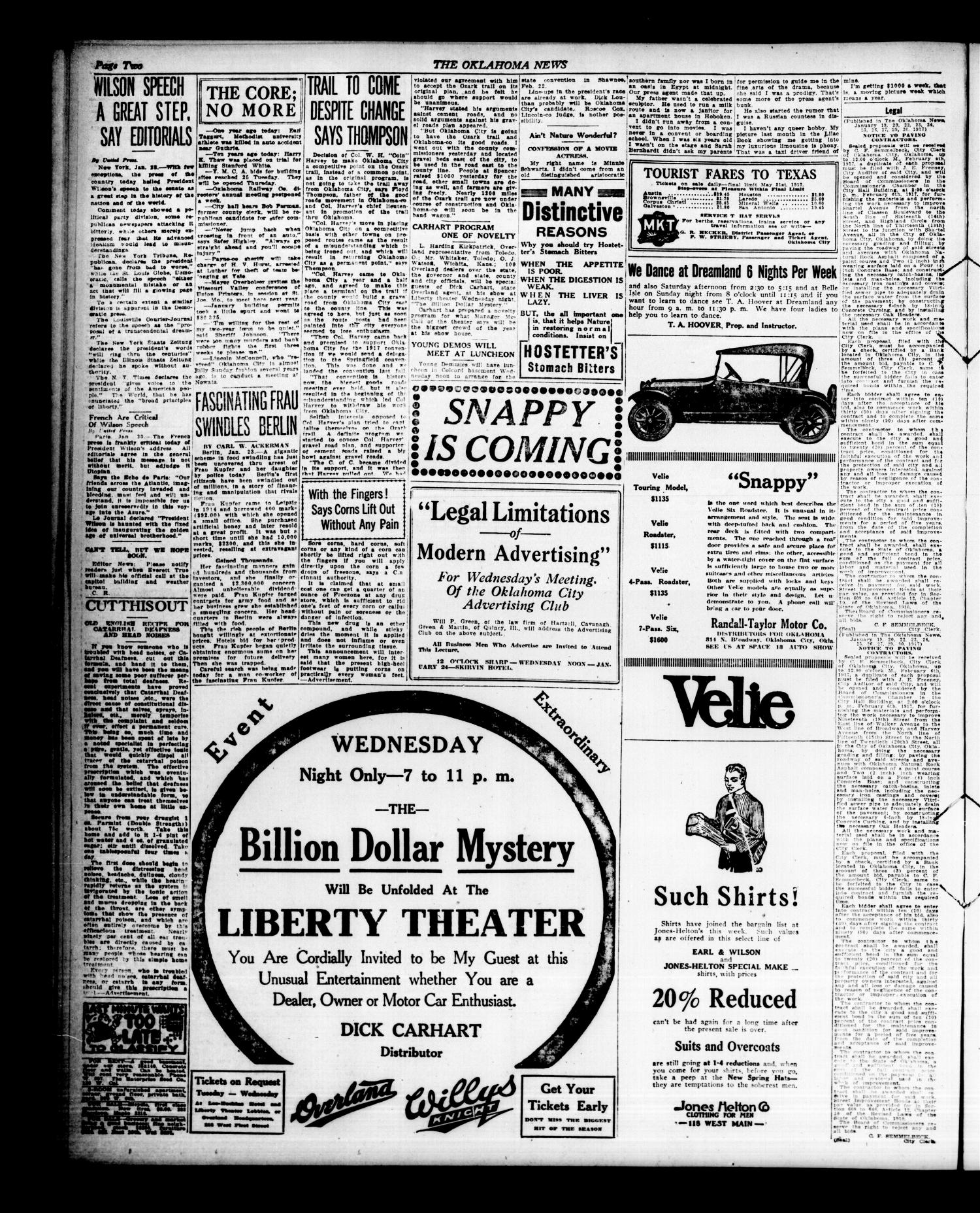 The Oklahoma News (Oklahoma City, Okla.), Vol. 11, No. 99, Ed. 1 Tuesday, January 23, 1917
                                                
                                                    [Sequence #]: 2 of 8
                                                