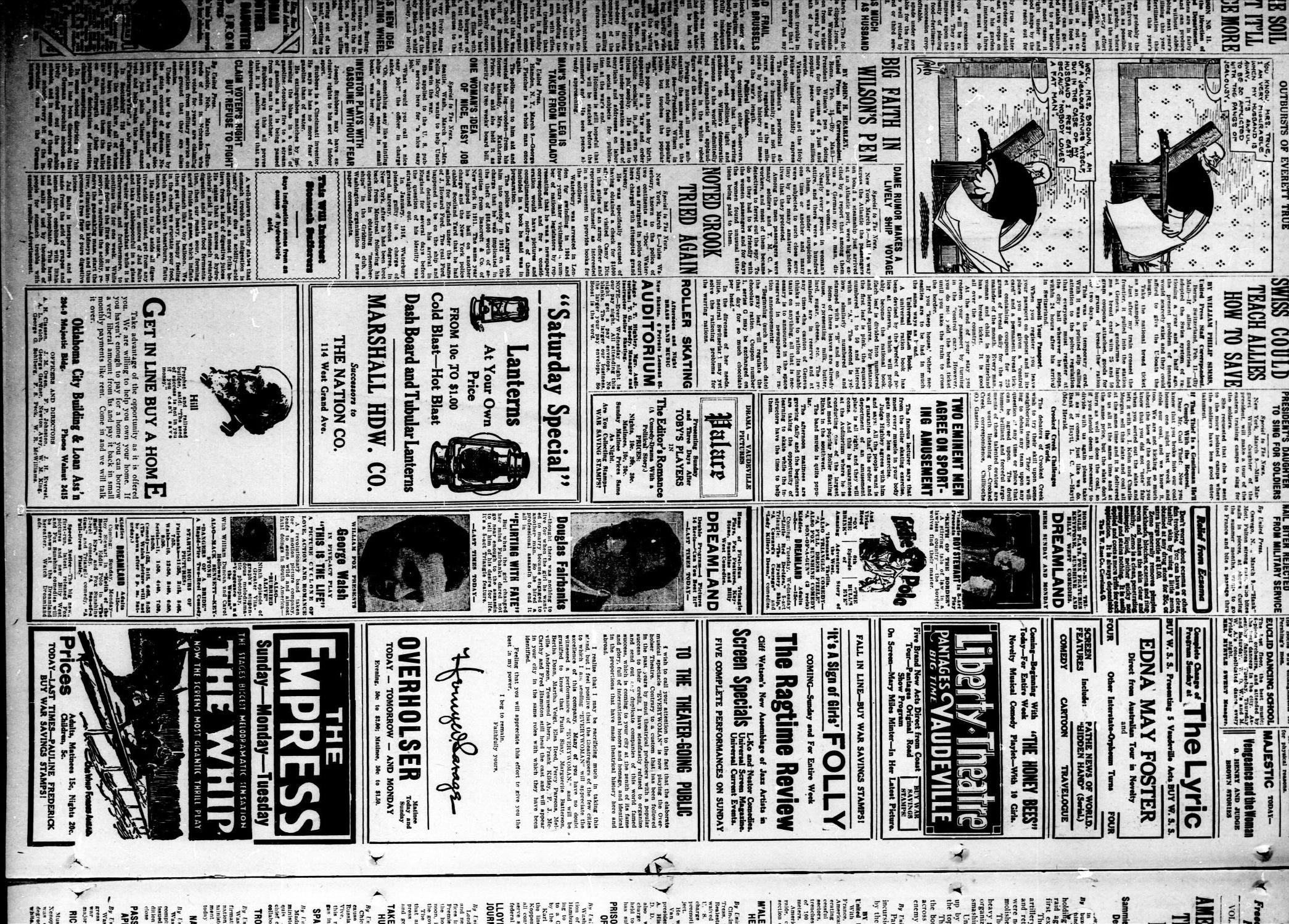 The Oklahoma News (Oklahoma City, Okla.), Vol. 12, No. 139, Ed. 1 Saturday, March 9, 1918
                                                
                                                    [Sequence #]: 10 of 10
                                                