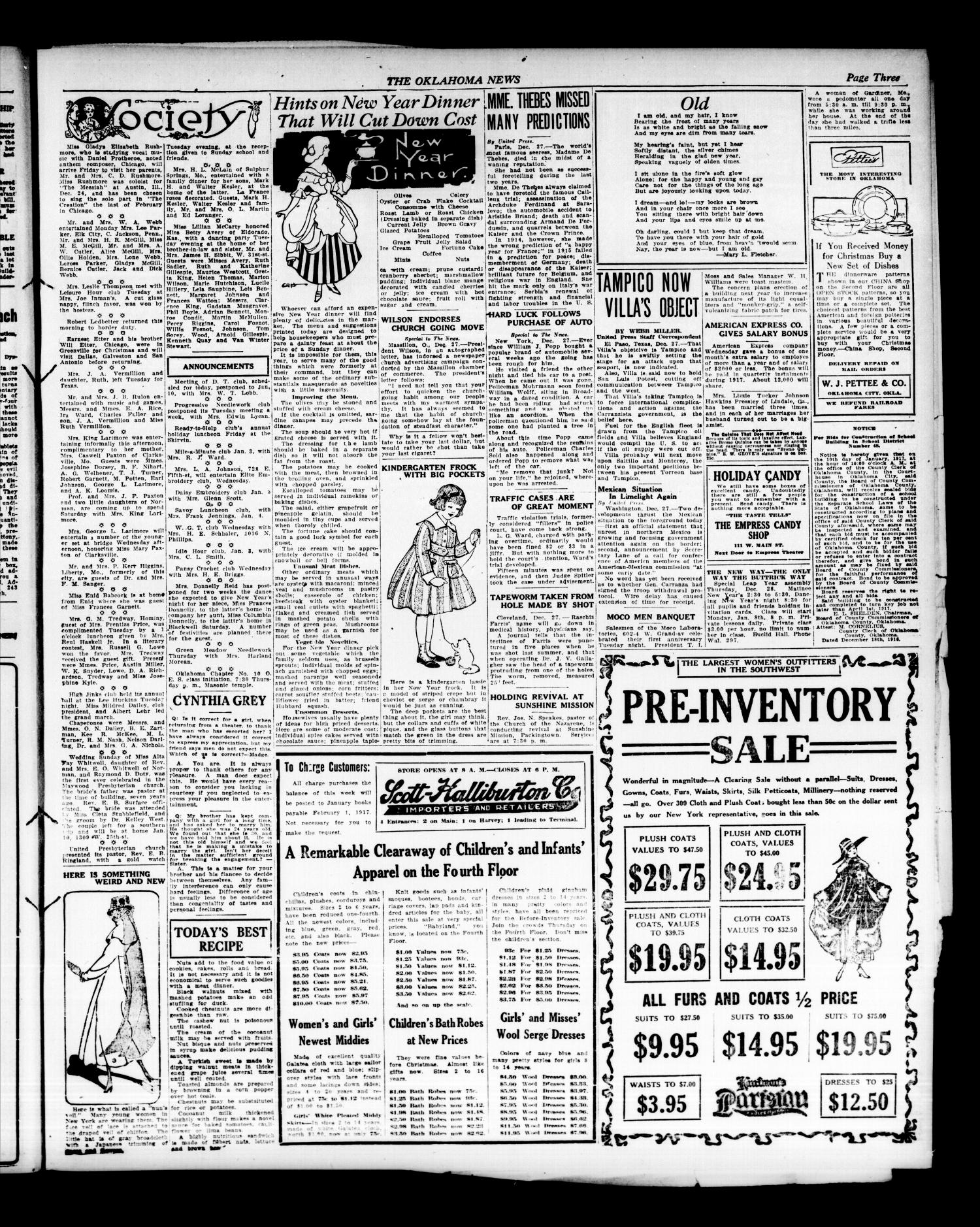 The Oklahoma News (Oklahoma City, Okla.), Vol. 11, No. 75, Ed. 1 Wednesday, December 27, 1916
                                                
                                                    [Sequence #]: 3 of 8
                                                