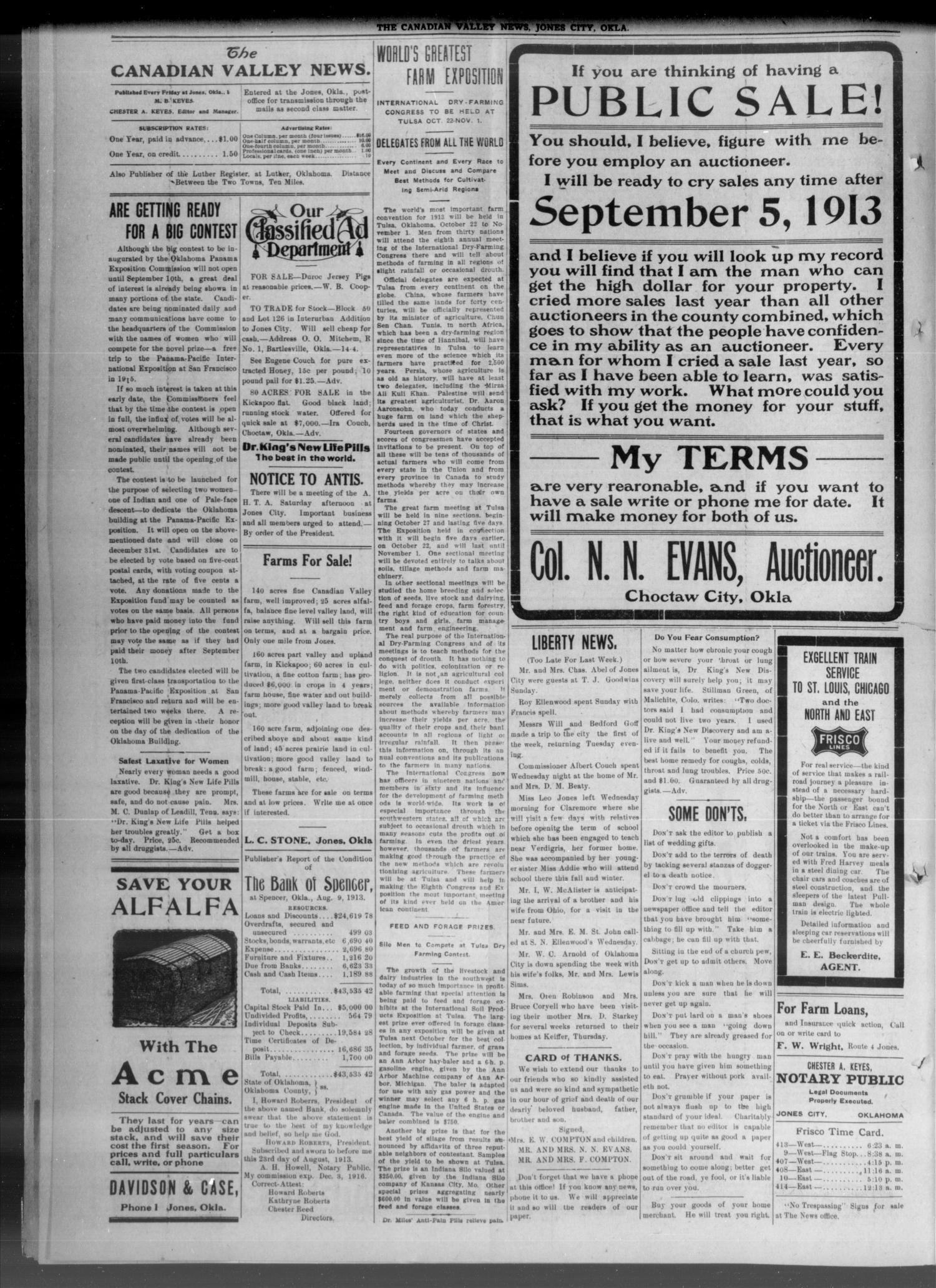 The Canadian Valley News. (Jones City, Okla.), Vol. 13, No. 17, Ed. 1 Friday, September 5, 1913
                                                
                                                    [Sequence #]: 4 of 8
                                                
