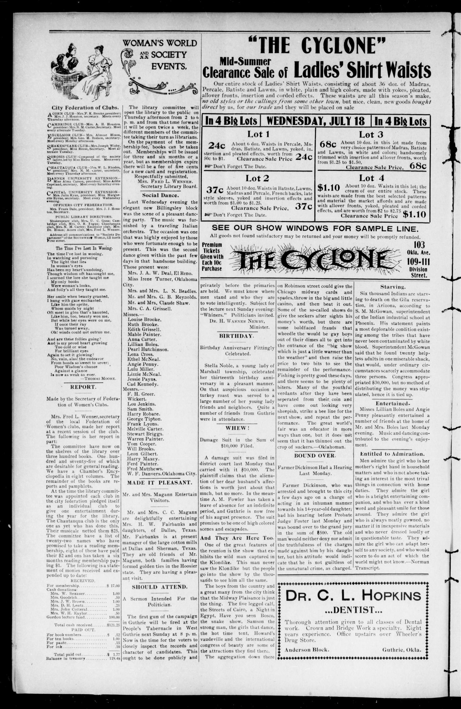 The Southwest World (Guthrie, Okla.), Vol. 1, No. 20, Ed. 1 Saturday, July 14, 1900
                                                
                                                    [Sequence #]: 2 of 8
                                                