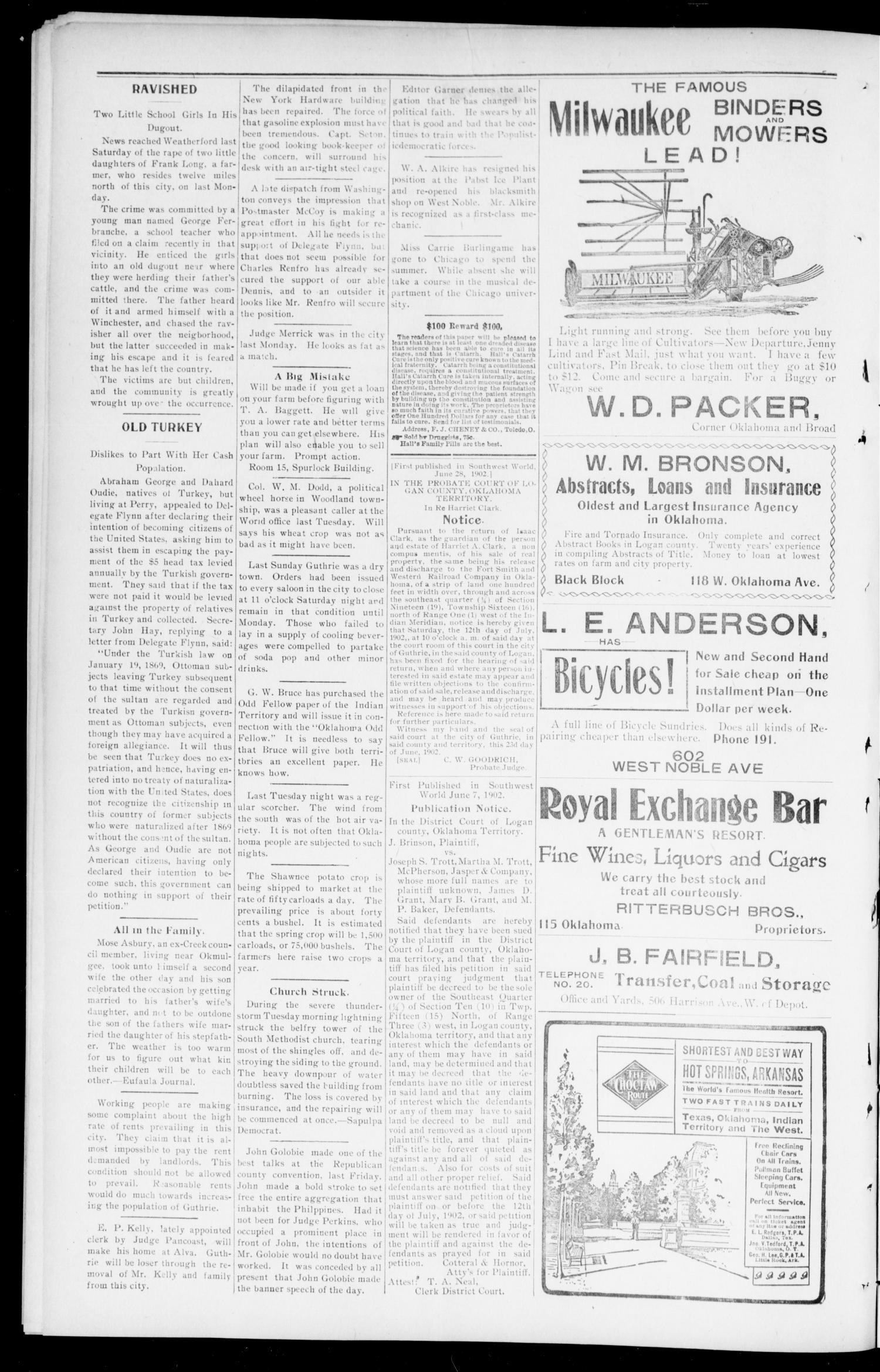 The Southwest World (Guthrie, Okla.), Vol. 3, No. 18, Ed. 1 Saturday, June 28, 1902
                                                
                                                    [Sequence #]: 2 of 8
                                                