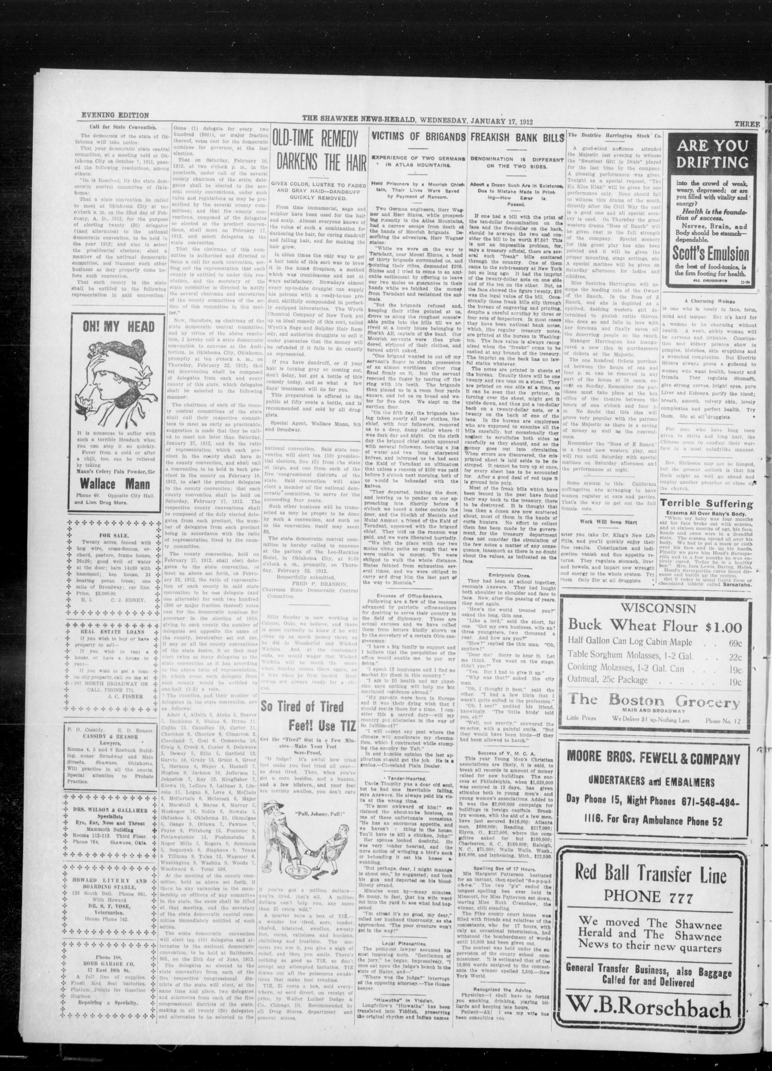 The Shawnee News-Herald (Shawnee, Okla.), Vol. 16, No. 154, Ed. 1 Wednesday, January 17, 1912
                                                
                                                    [Sequence #]: 4 of 6
                                                