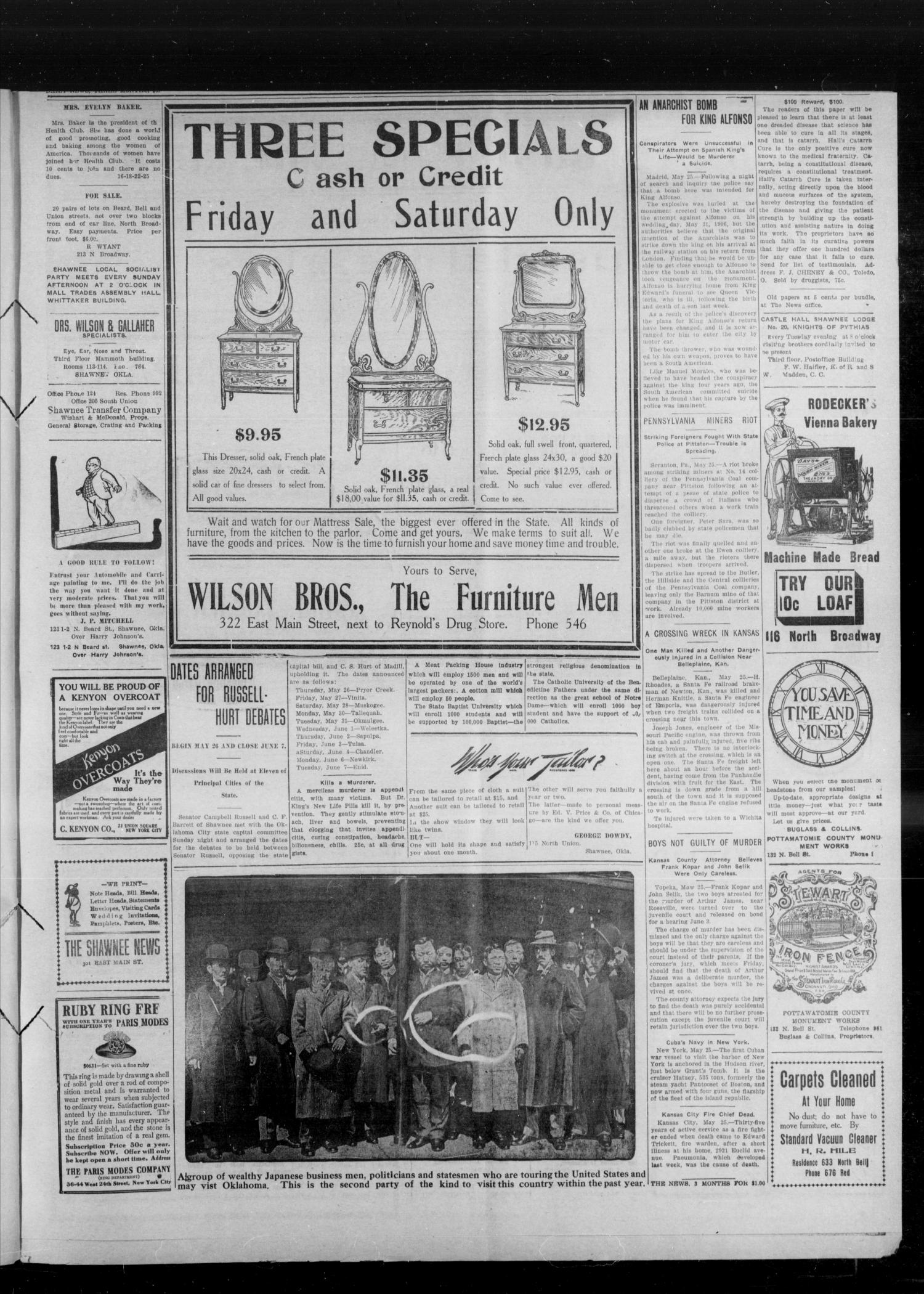 The Shawnee News. (Shawnee, Okla.), Vol. 14, No. 309, Ed. 1 Wednesday, May 25, 1910
                                                
                                                    [Sequence #]: 3 of 8
                                                