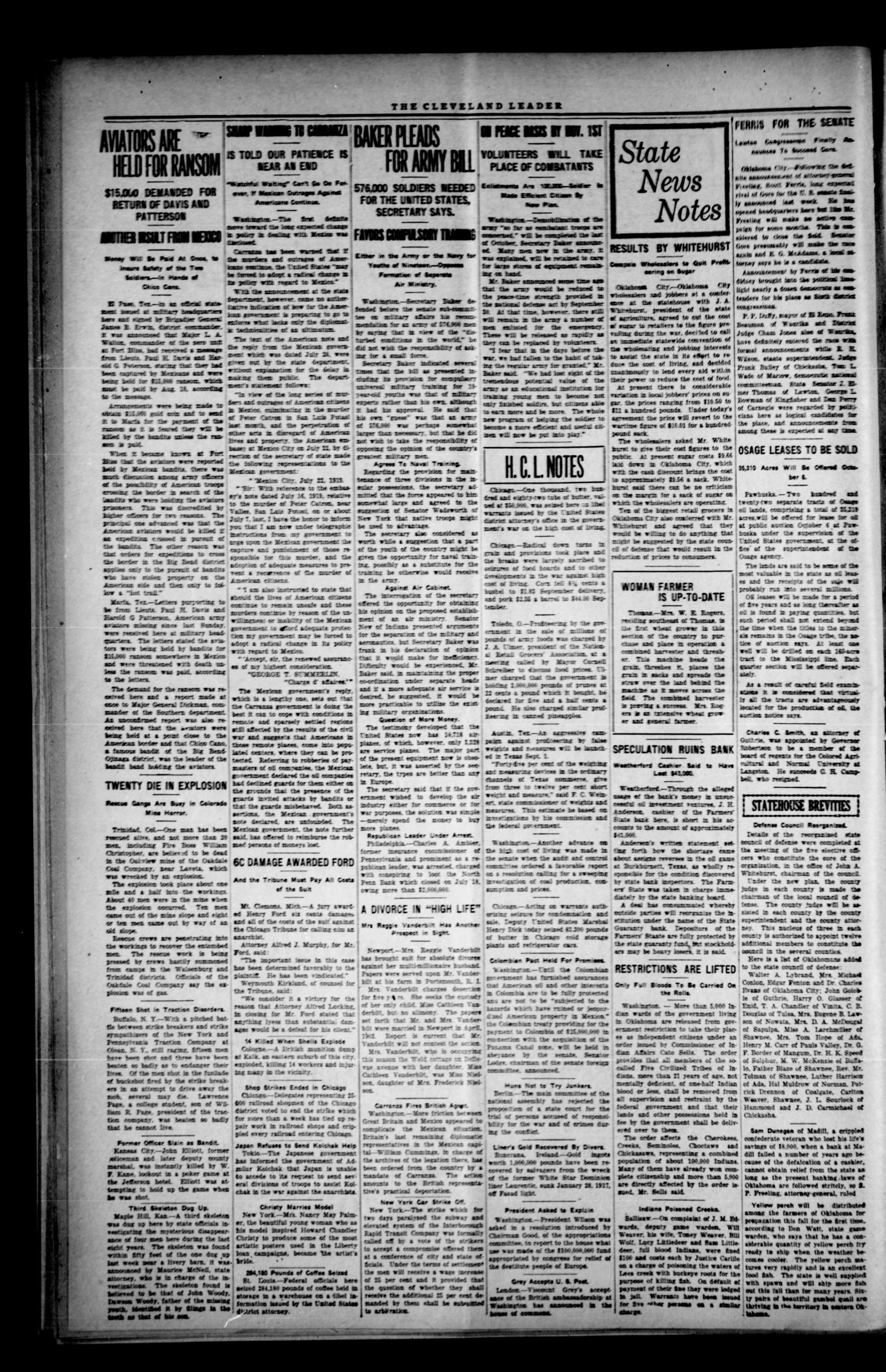 The Cleveland Leader (Cleveland, Okla.), Vol. 10, No. 3, Ed. 1 Thursday, August 21, 1919
                                                
                                                    [Sequence #]: 2 of 8
                                                