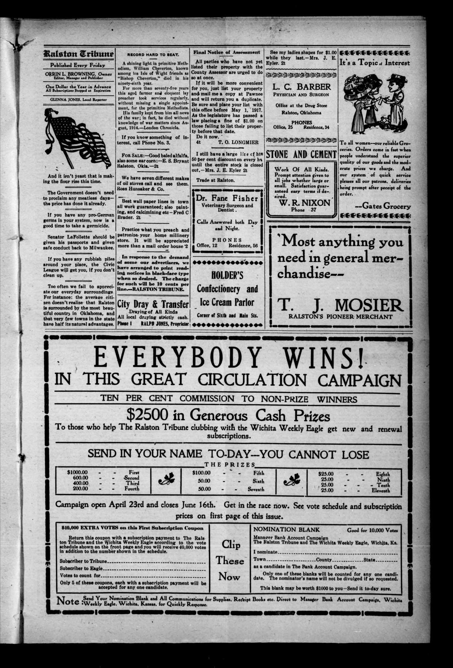 The Ralston Tribune (Ralston, Okla.), Vol. 1, No. 44, Ed. 1 Friday, April 20, 1917
                                                
                                                    [Sequence #]: 3 of 8
                                                