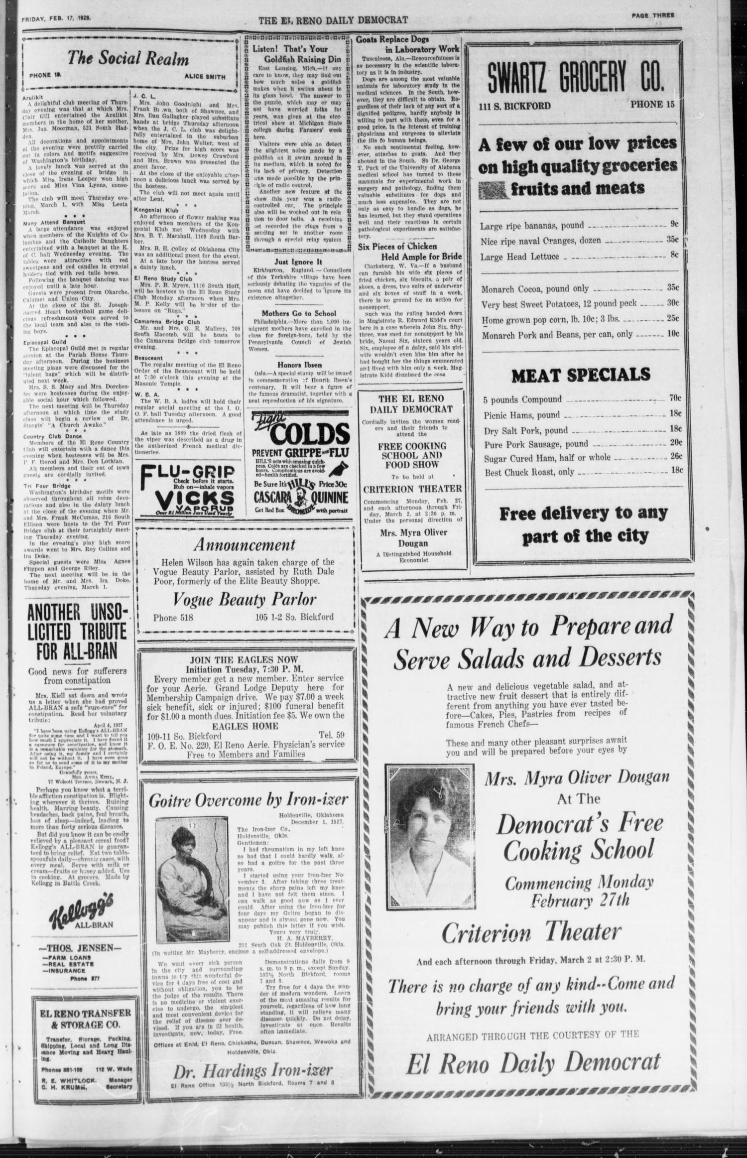The El Reno Daily Democrat (El Reno, Okla.), Vol. 37, No. 18, Ed. 1 Friday, February 17, 1928
                                                
                                                    [Sequence #]: 3 of 4
                                                