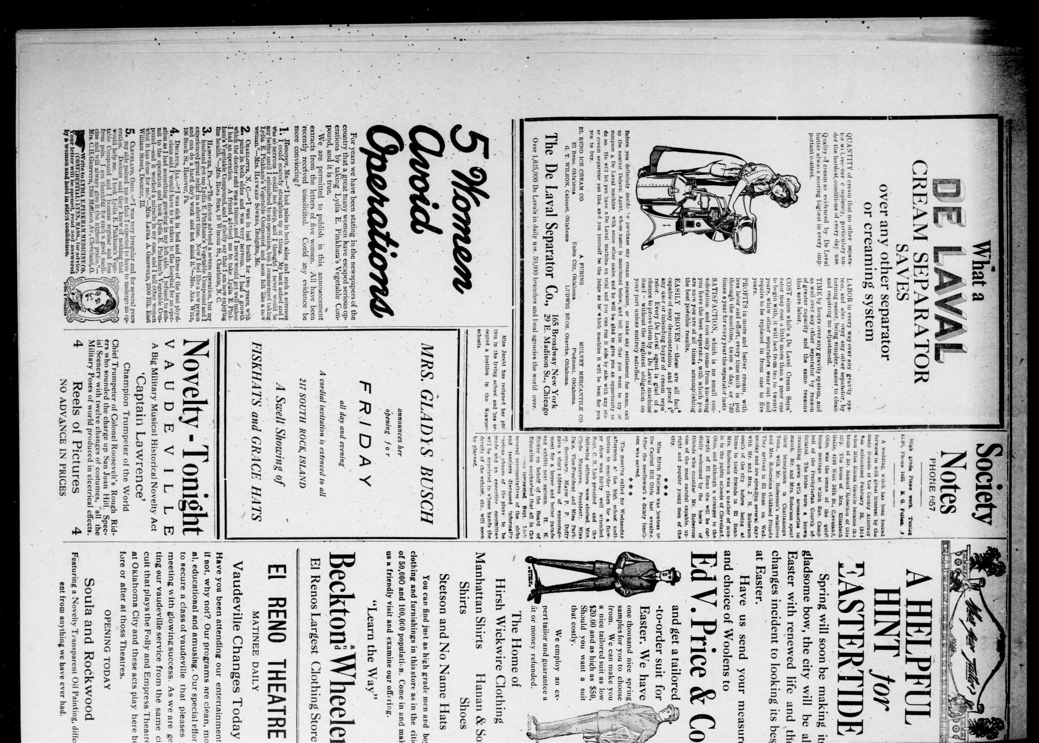 El Reno Daily Democrat (El Reno, Okla.), Vol. 24, No. 9, Ed. 1 Wednesday, March 11, 1914
                                                
                                                    [Sequence #]: 4 of 4
                                                