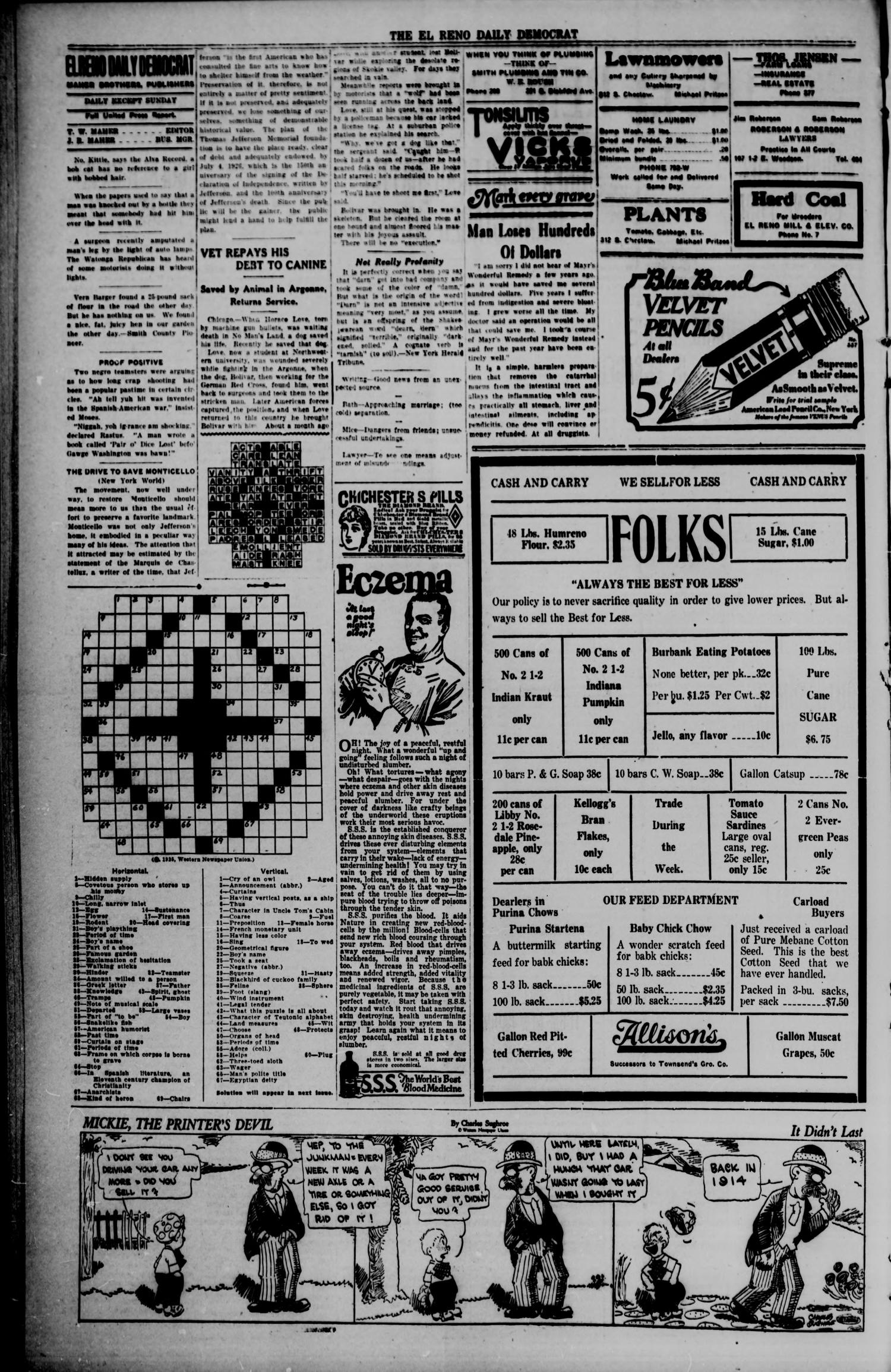 The El Reno Daily Democrat (El Reno, Okla.), Vol. 34, No. 184, Ed. 1 Wednesday, April 15, 1925
                                                
                                                    [Sequence #]: 4 of 6
                                                