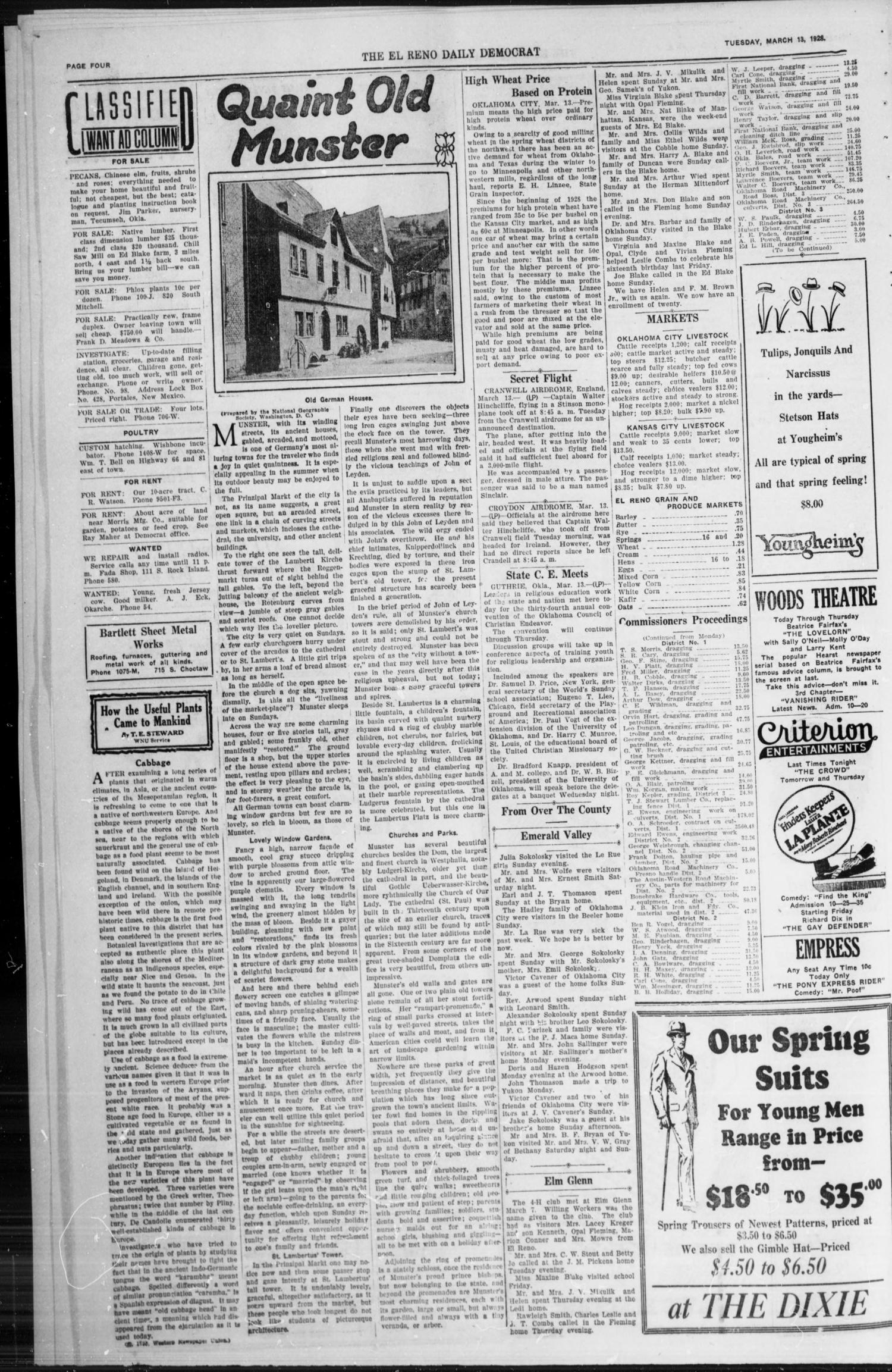 The El Reno Daily Democrat (El Reno, Okla.), Vol. 37, No. 39, Ed. 1 Tuesday, March 13, 1928
                                                
                                                    [Sequence #]: 4 of 4
                                                