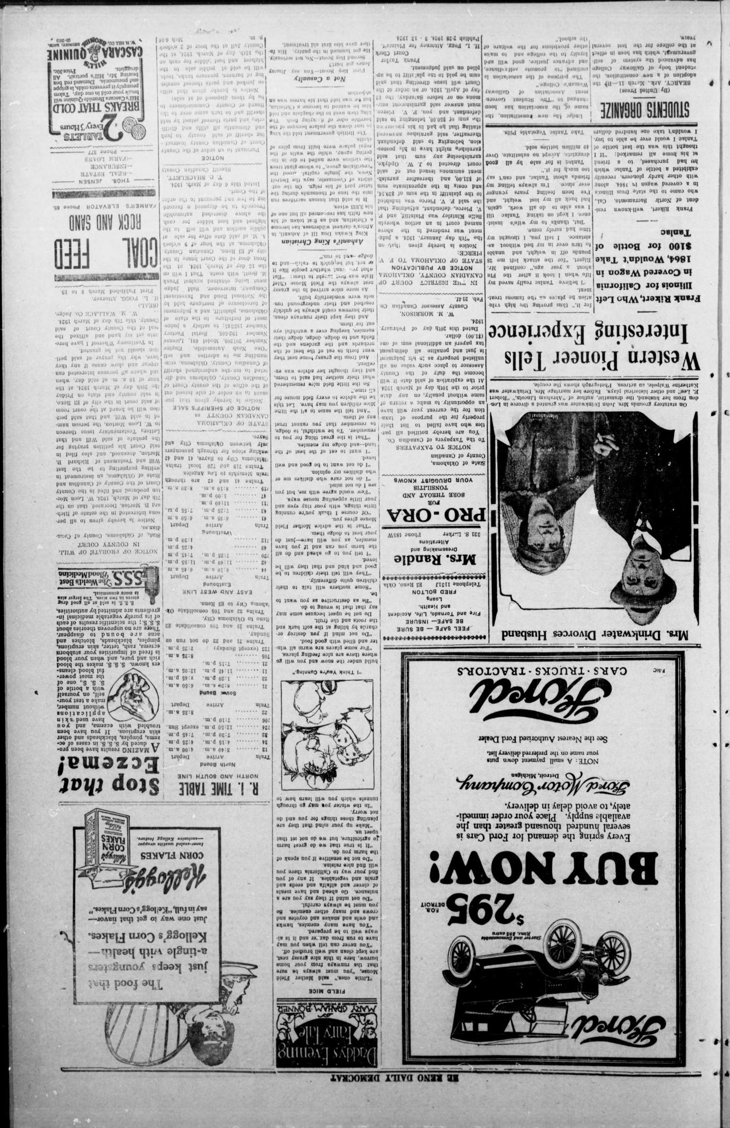 The El Reno Daily Democrat (El Reno, Okla.), Vol. 33, No. 159, Ed. 1 Wednesday, March 12, 1924
                                                
                                                    [Sequence #]: 3 of 4
                                                