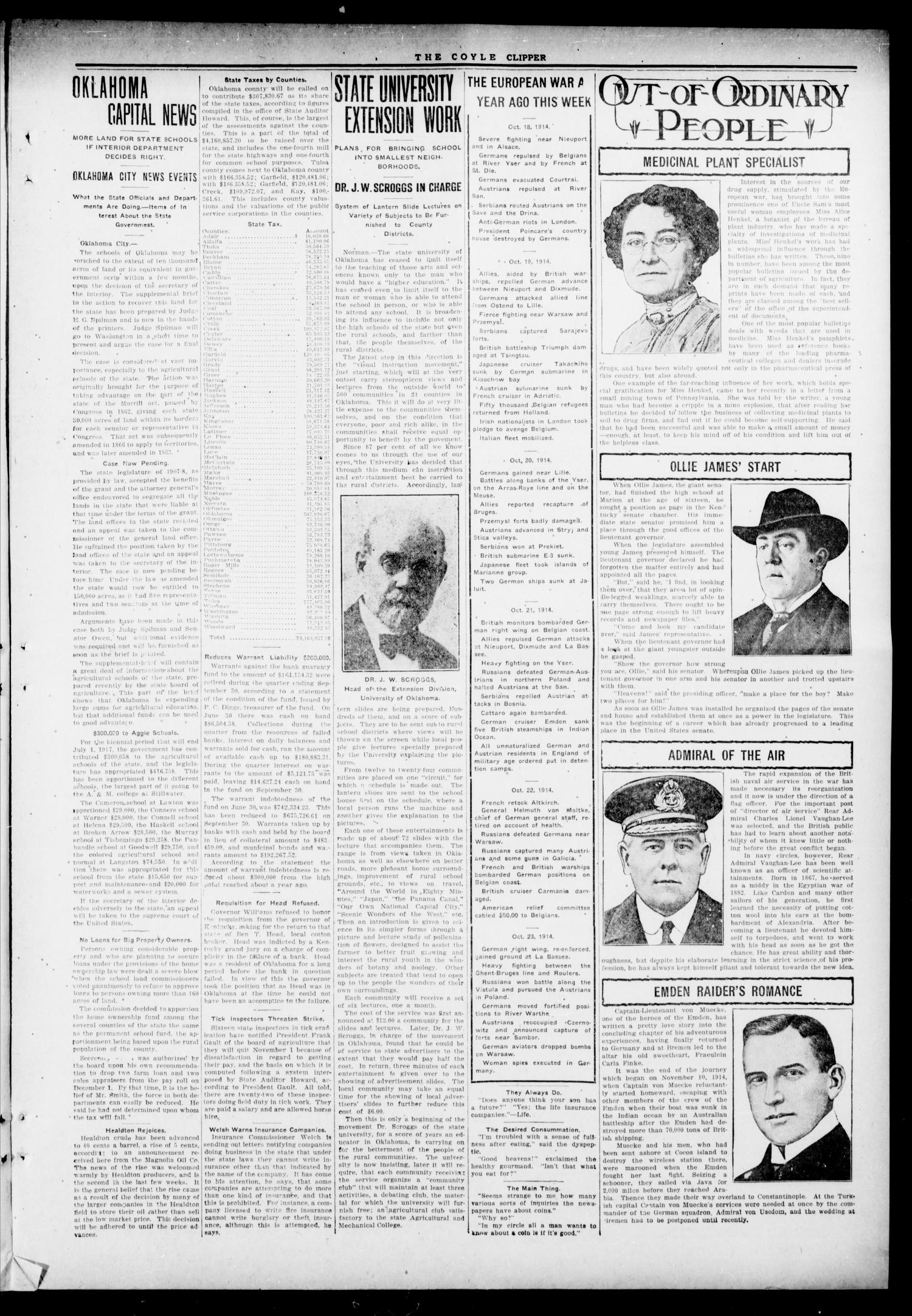 Cimarron Valley Clipper (Coyle, Okla.), Vol. 14, No. 23, Ed. 1 Thursday, October 21, 1915
                                                
                                                    [Sequence #]: 3 of 6
                                                