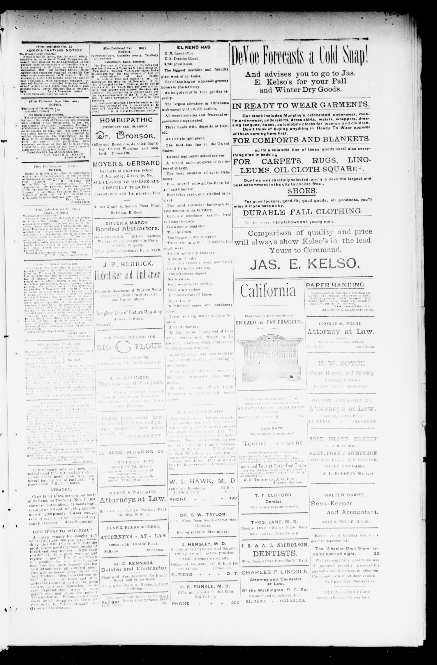 El Reno Supper Bell. (El Reno, Okla.), Vol. 7, No. 69, Ed. 1 Wednesday, November 13, 1901
                                                
                                                    [Sequence #]: 3 of 4
                                                