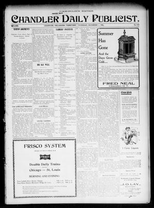 Primary view of object titled 'Chandler Daily Publicist. (Chandler, Okla. Terr.), Vol. 3, No. 210, Ed. 1 Thursday, December 1, 1904'.