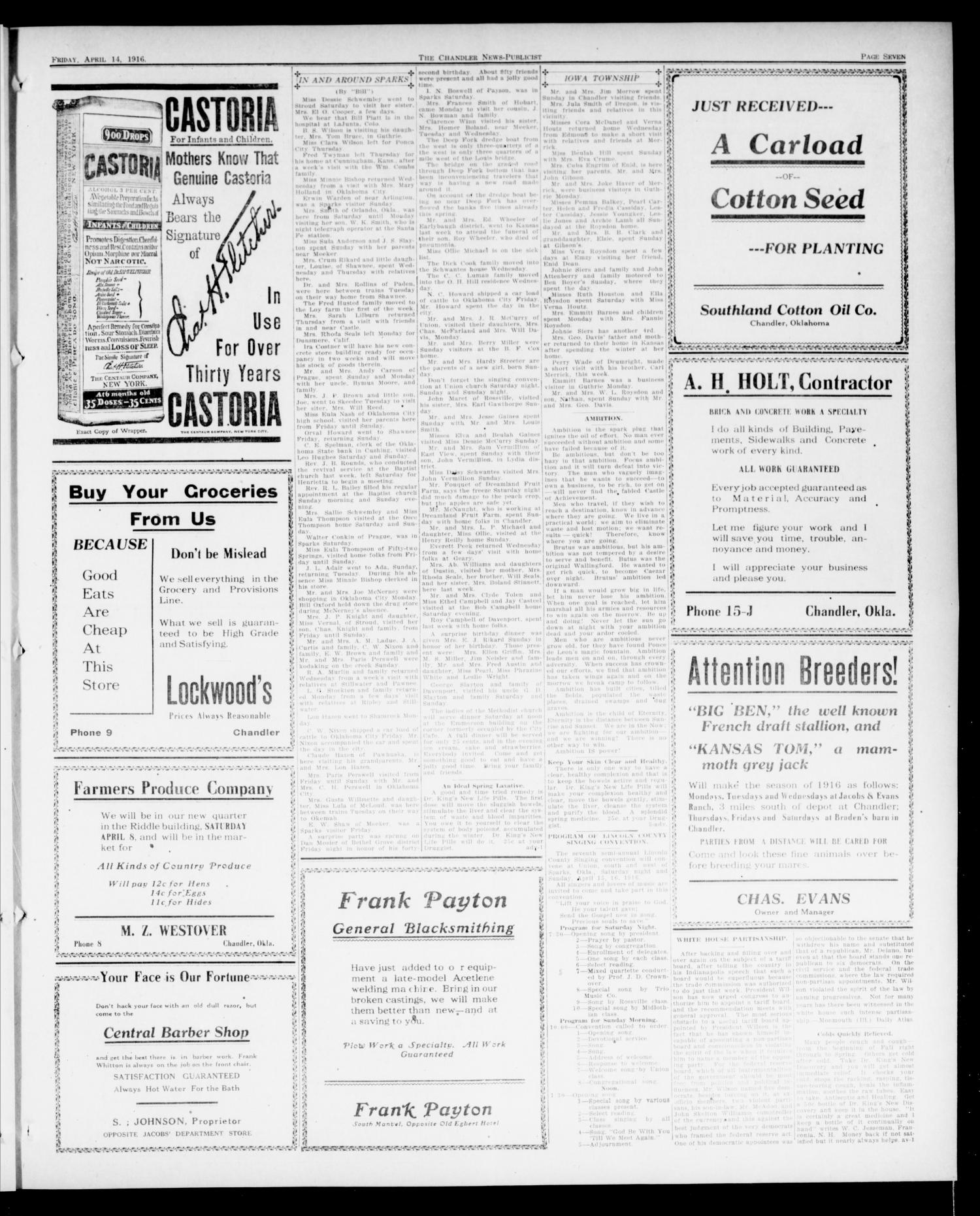 The Chandler News-Publicist (Chandler, Okla.), Vol. 25, No. 31, Ed. 1 Friday, April 14, 1916
                                                
                                                    [Sequence #]: 7 of 8
                                                