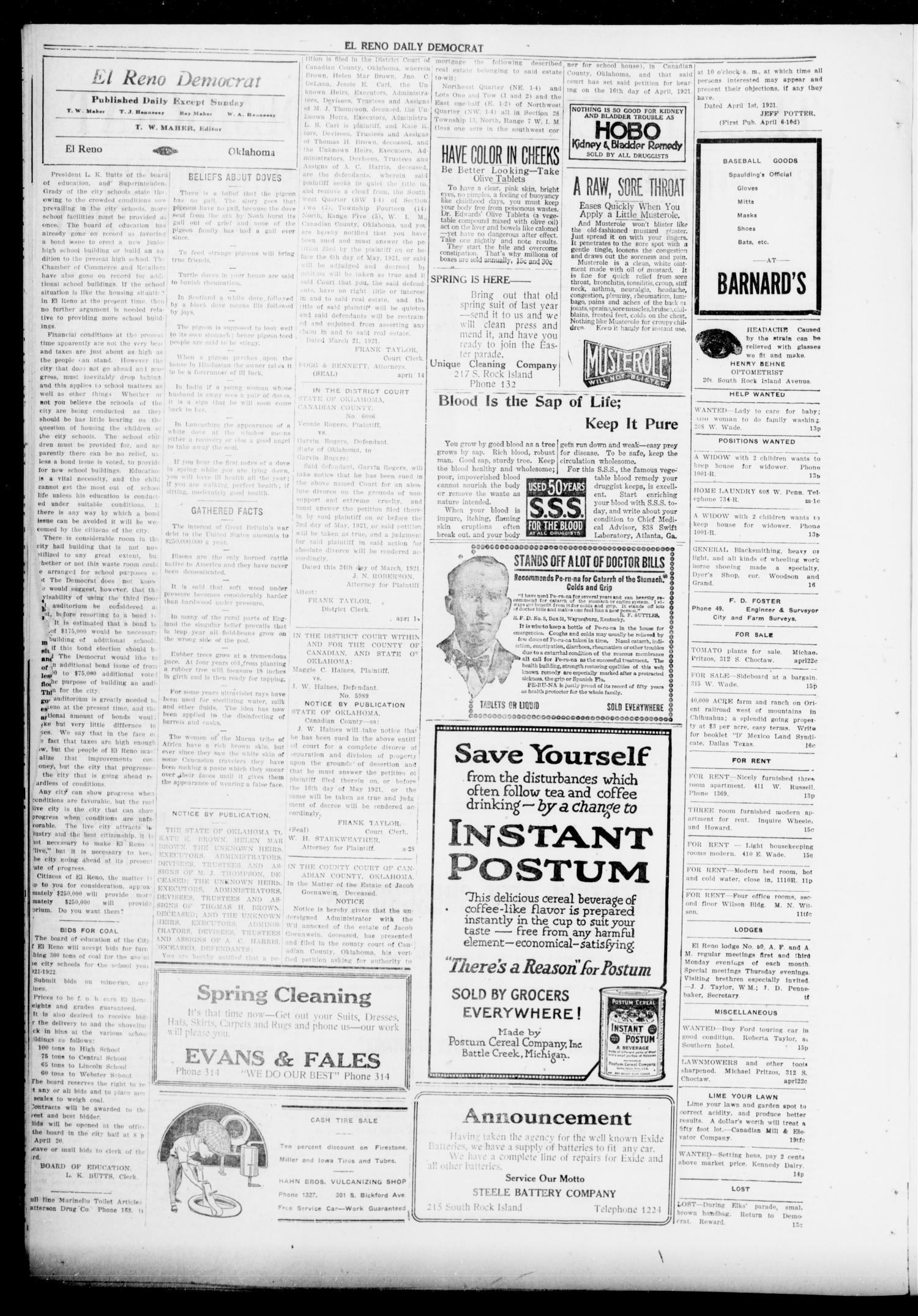 The El Reno Daily Democrat (El Reno, Okla.), Vol. 30, No. 310, Ed. 1 Wednesday, April 13, 1921
                                                
                                                    [Sequence #]: 2 of 4
                                                