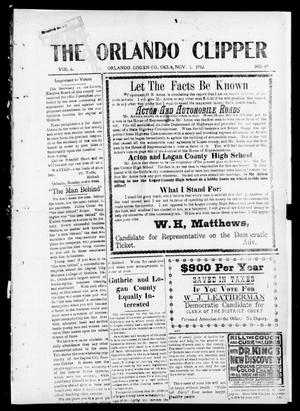 Primary view of object titled 'The Orlando Clipper (Orlando, Okla.), Vol. 6, No. 49, Ed. 1 Friday, November 1, 1912'.