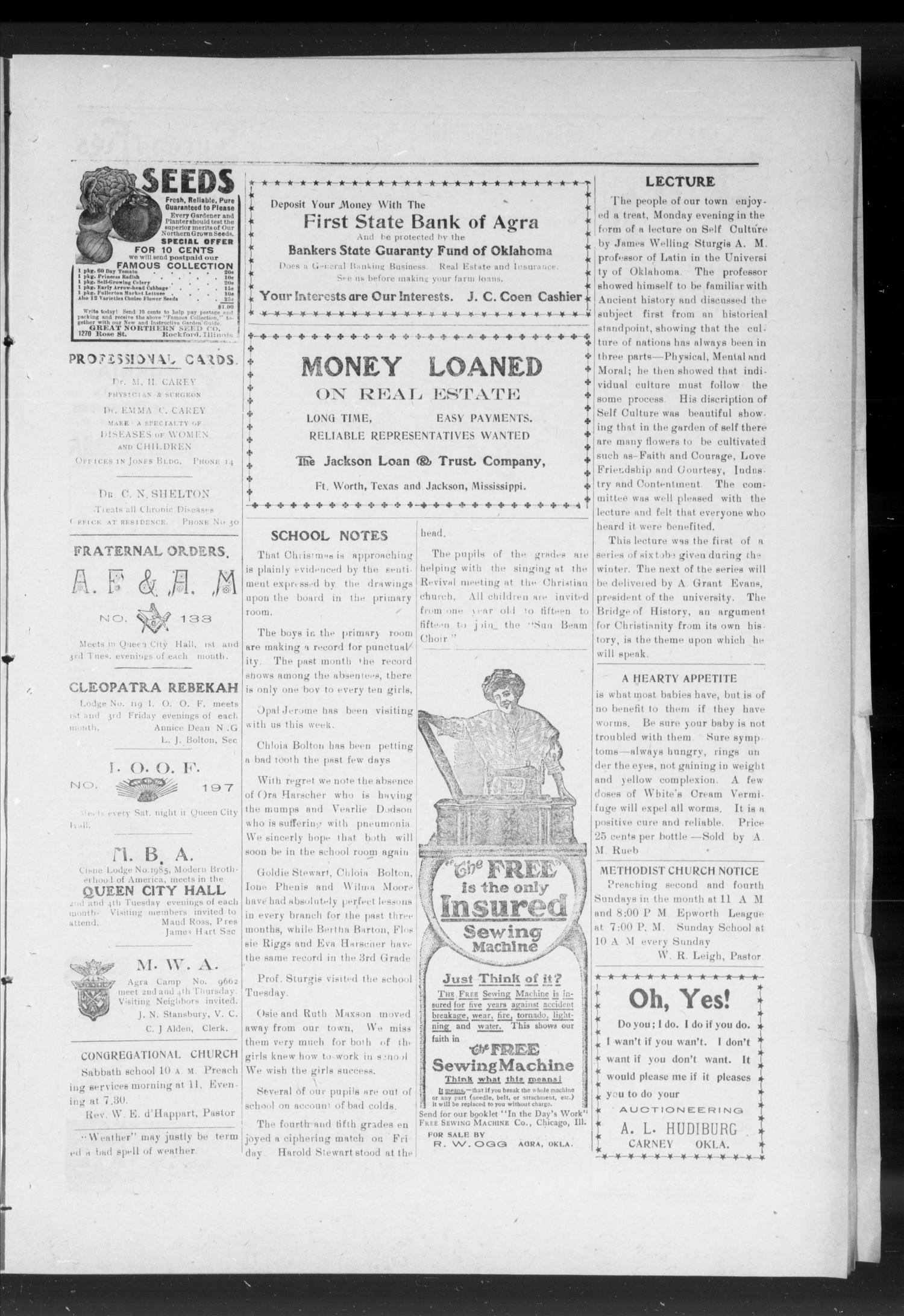 Queen City Times. (Agra, Okla.), Vol. 4, No. 14, Ed. 1 Thursday, December 16, 1909
                                                
                                                    [Sequence #]: 3 of 10
                                                