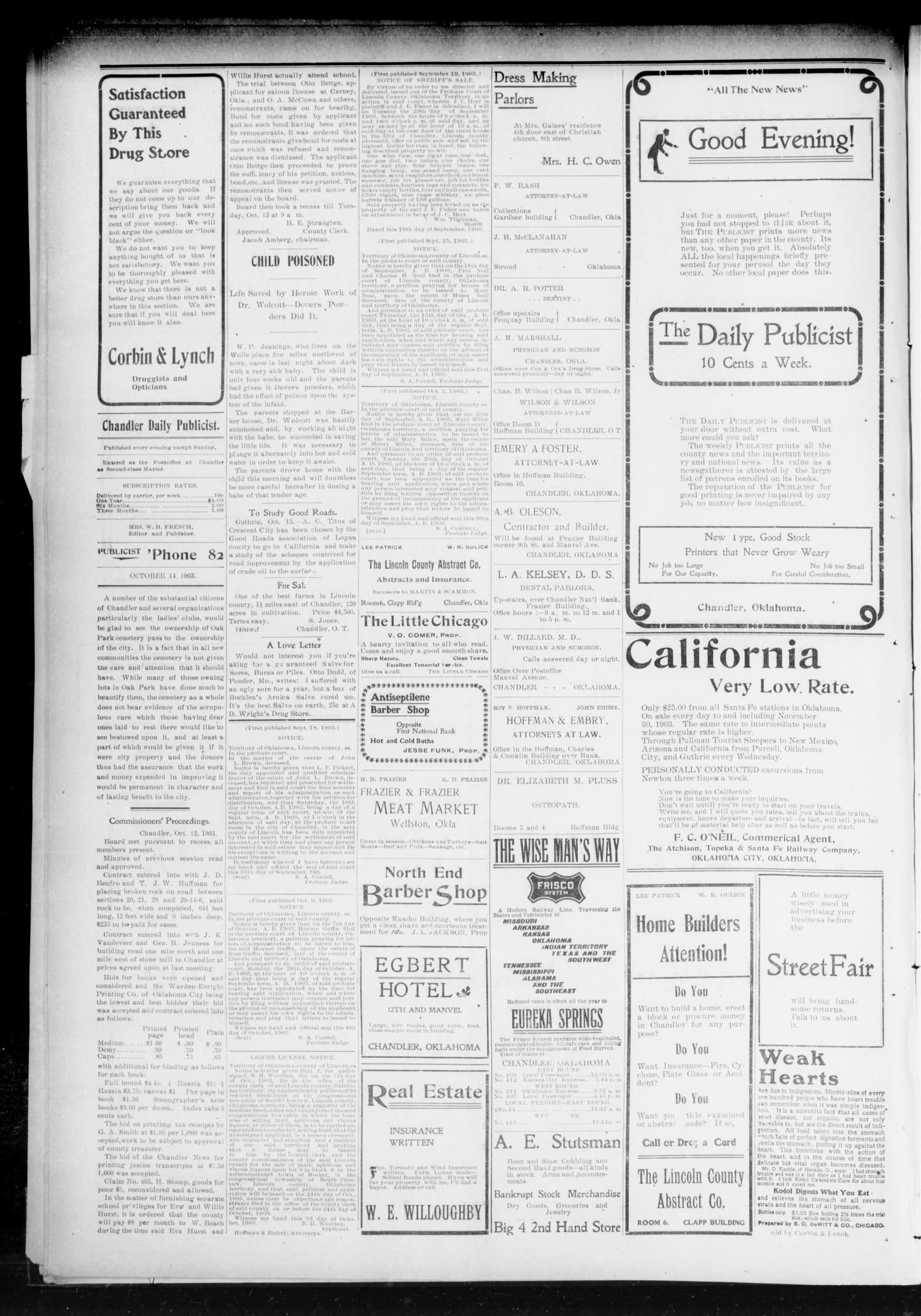 Chandler Daily Publicist. (Chandler, Okla. Terr.), Vol. 2, No. 168, Ed. 1 Wednesday, October 14, 1903
                                                
                                                    [Sequence #]: 2 of 4
                                                